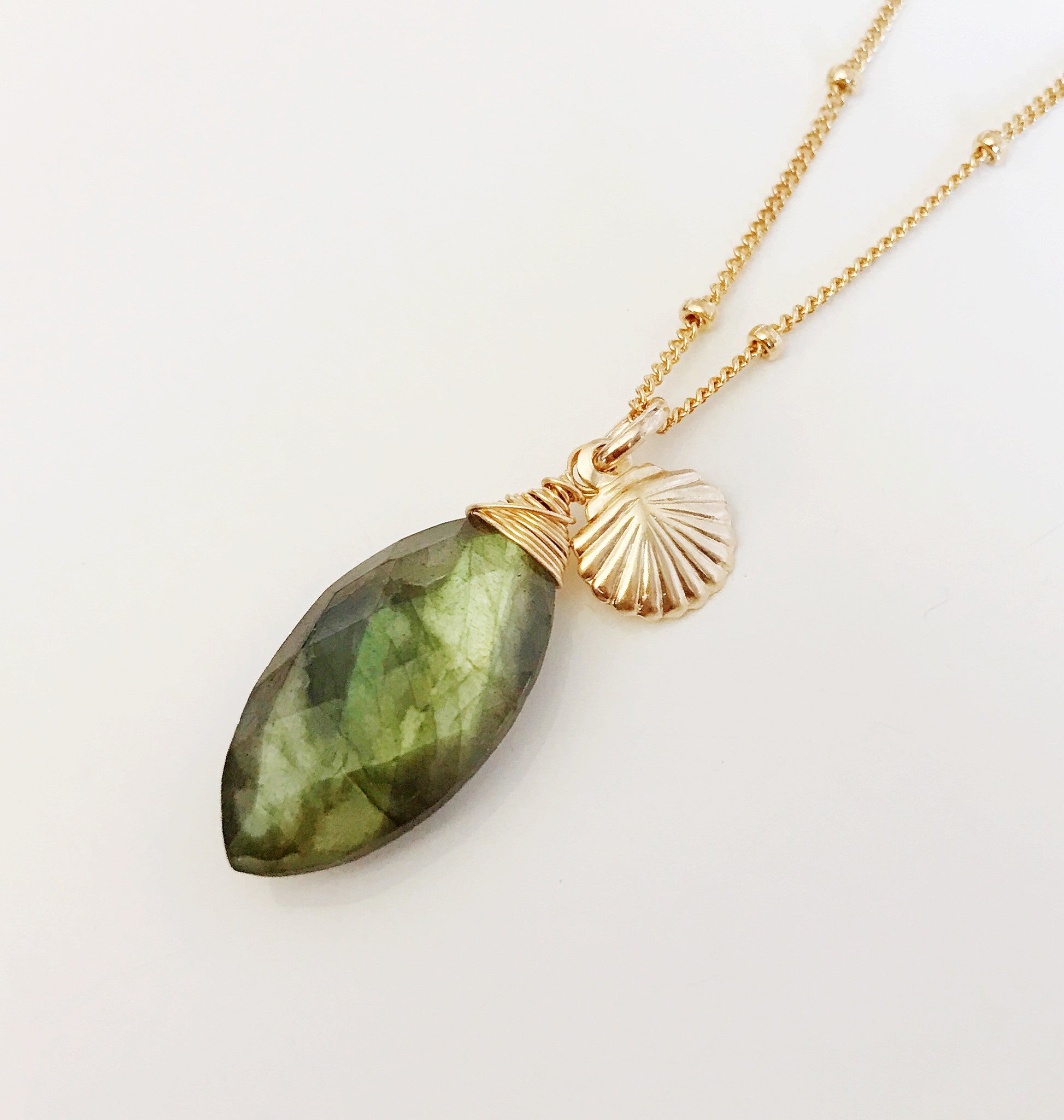 Keri Marquise Labradorite Necklace (N229) - Elegant Gemstone Jewelry for Women, Perfect for Parties & Special Occasions