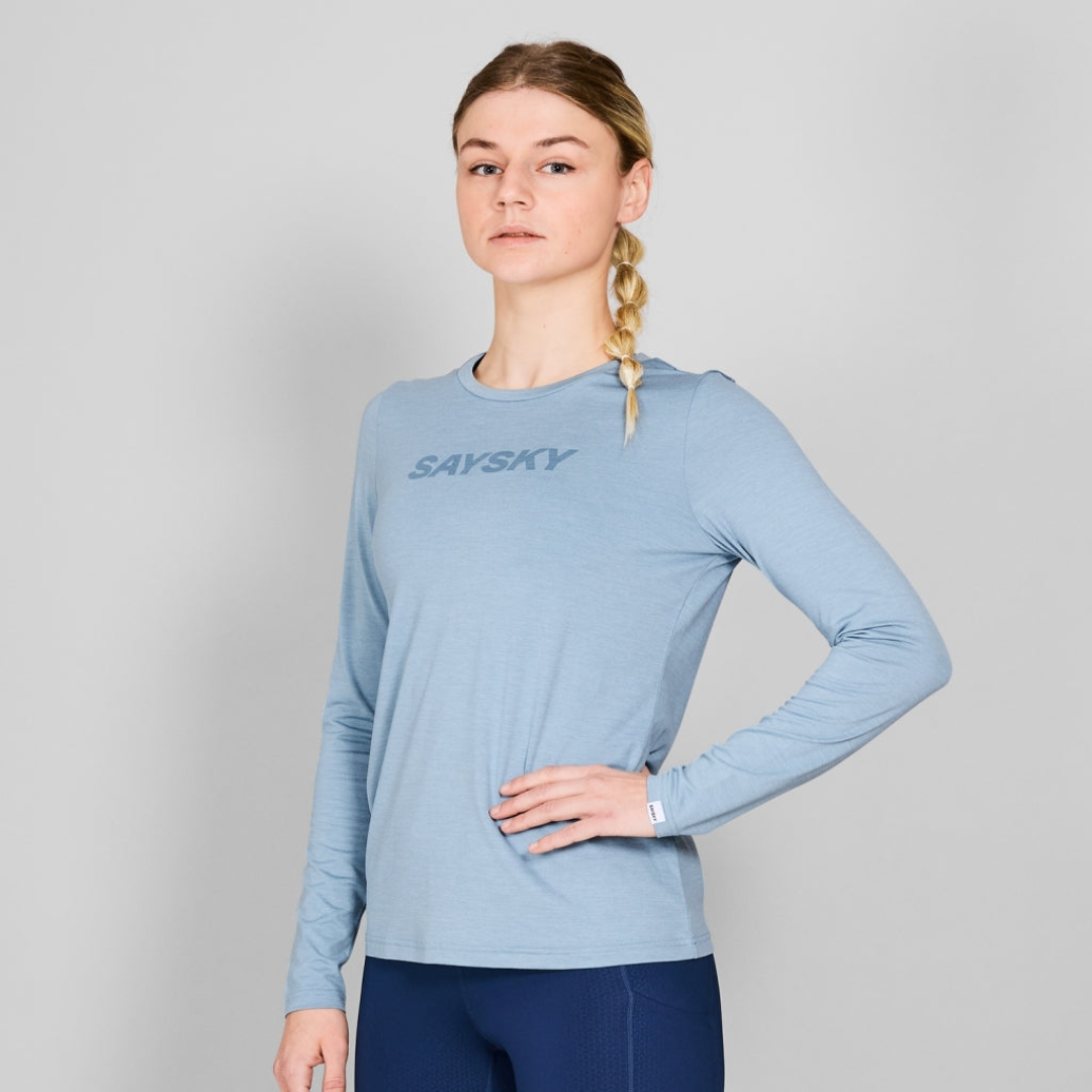 SAYSKY Women's Logo Pace Long Sleeve Running Shirt - Lightweight Breathable Workout Top for Jogging, Gym & Outdoor Activities