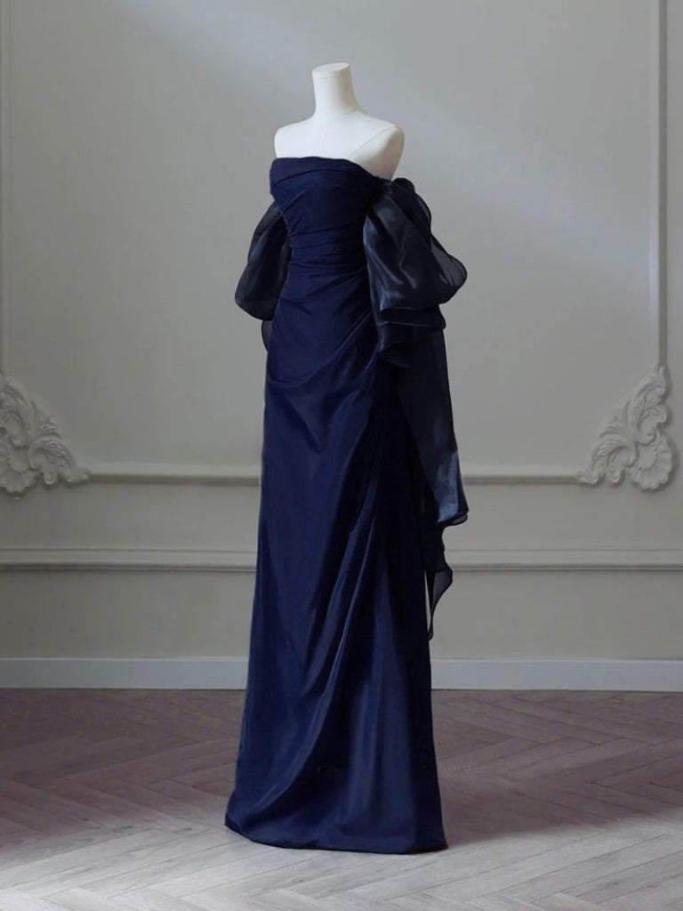 Elegant Navy Blue Off-The-Shoulder A-Line Prom Dress for Formal Evening Events - Perfect for Homecoming, Ball Gowns & Special Occasions - Style J6781
