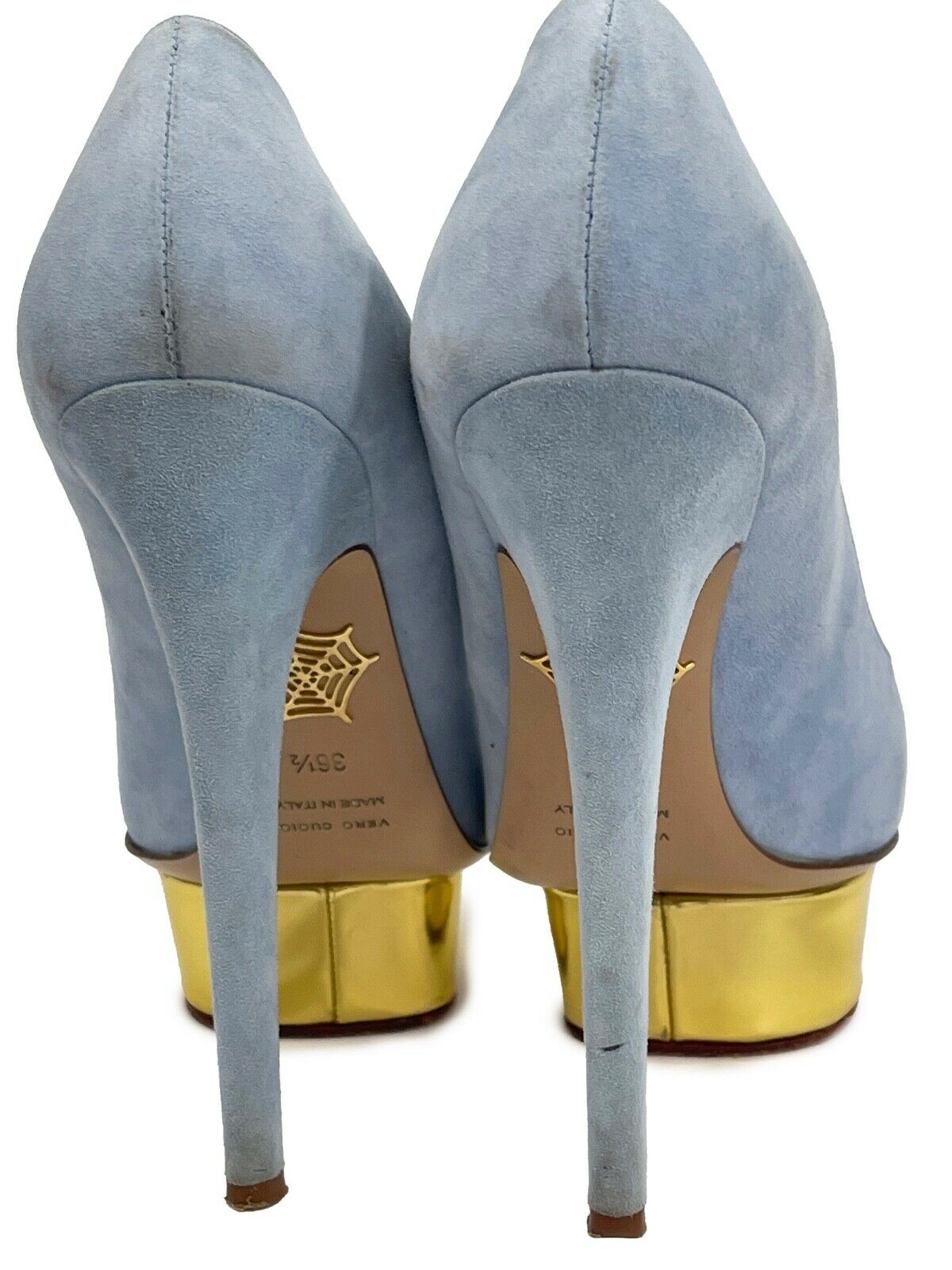 Charlotte Olympia Very Good Dolly Light Blue Suede Pumps Women's Size 36.5 (US 6.5) - Perfect for Weddings, Parties & Special Occasions