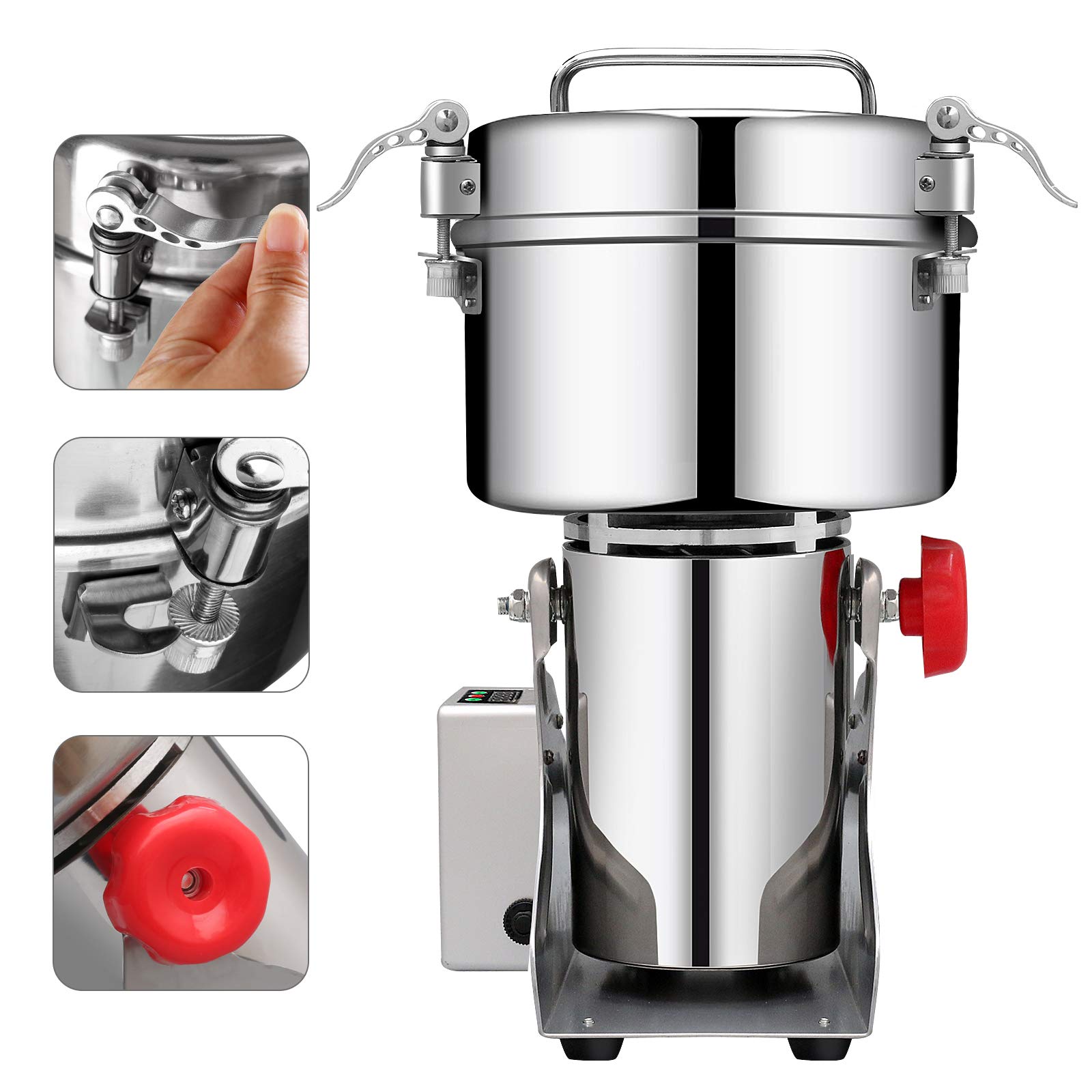 2000g Commercial Electric Grain Grinder - Stainless Steel Mill for Coffee, Spices, Herbs & Nuts - LCD Digital Display - Perfect for Home Kitchens, Bakeries & Coffee Shops