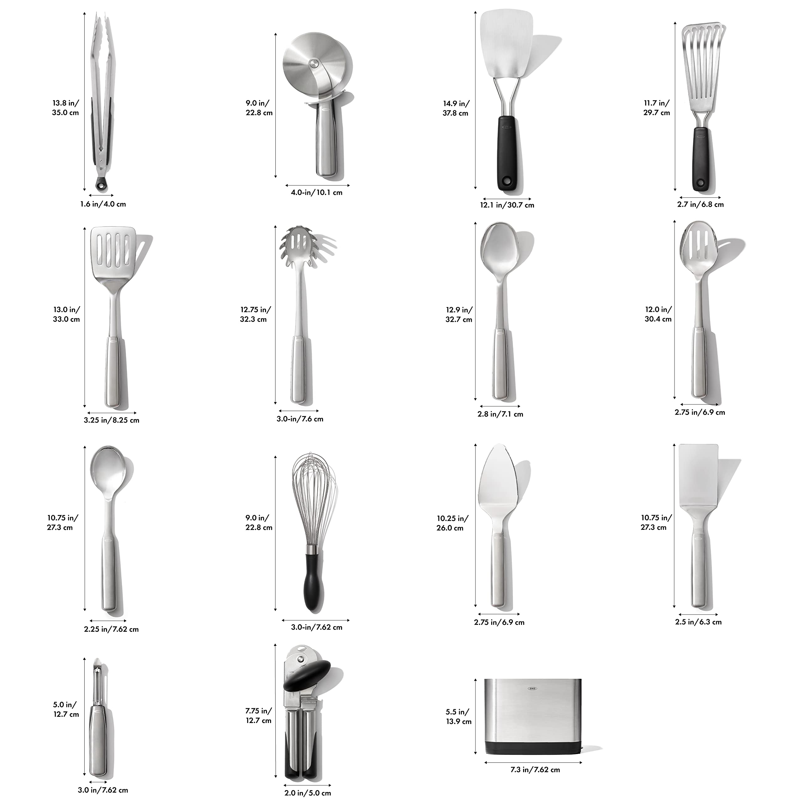 OXO 15-Piece Stainless Steel Utensil Set - Durable Kitchen Tools for Cooking, Baking & Serving - Perfect for Home Chefs & Professional Kitchens