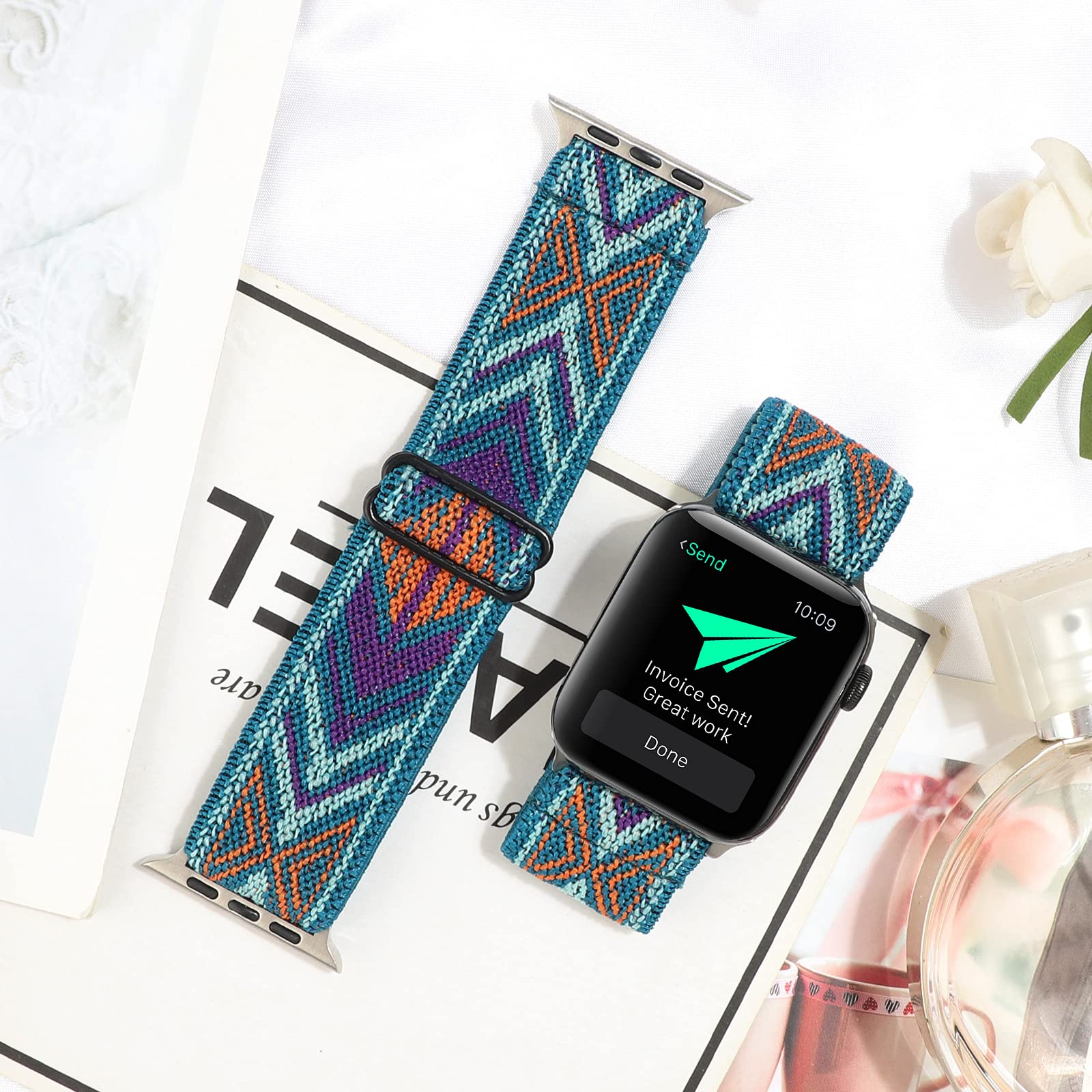 Adjustable Stretchy Solo Loop Nylon Strap for Apple Watch 38mm 40mm 41mm 42mm 44mm 45mm - Compatible with iWatch Series SE/7/6/5/4/3/2/1 - Lightweight Breathable Elastic Band for Workout, Running & Everyday Wear