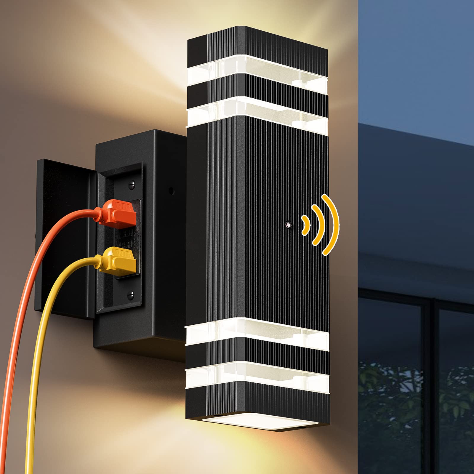 **Outdoor Porch Lights with GFCI Outlet - Dusk to Dawn Waterproof Wall Light Fixture for Front Door, Patio, Garage & Hallway - Perfect for Home Security & Nighttime Illumination**