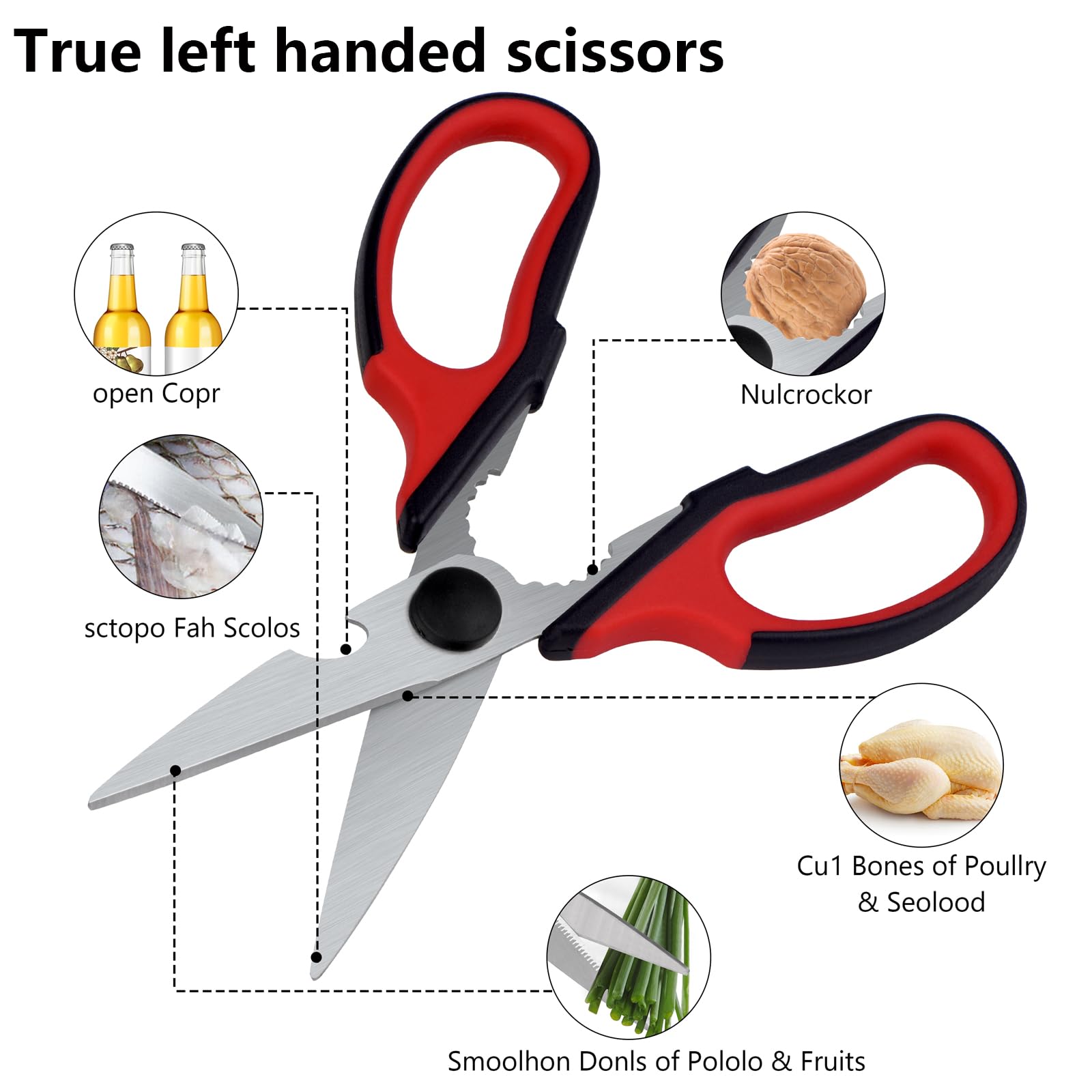 Bailaipor Left-Handed Kitchen Scissors - Heavy Duty All-Purpose Kitchen Shears for Left-Handed Users | Perfect for Cutting Herbs, Meat, Poultry, and Packaging | Ergonomic Design for Comfortable Food Prep & Cooking
