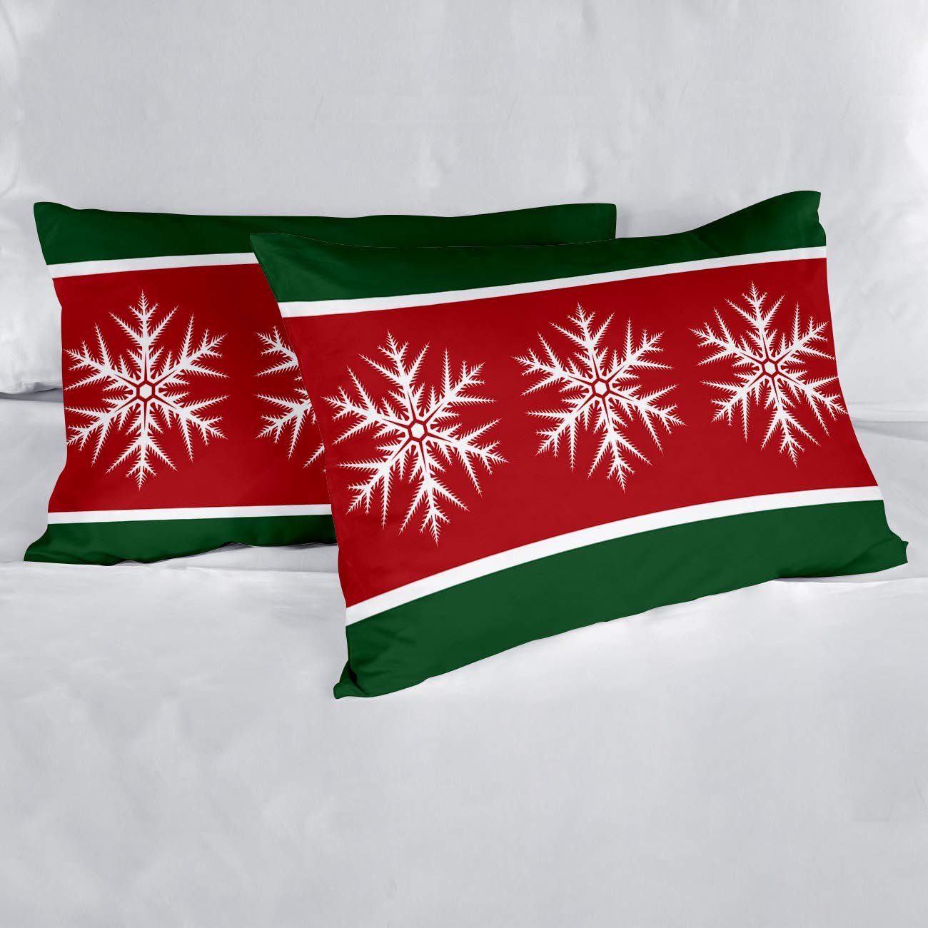4-Piece Full Size Christmas Duvet Cover Set - Red & Green Snowflake Striped Luxury Soft Bedding (1 Duvet Cover + 1 Sheet + 2 Pillowcases) - Perfect for Winter Bedroom Decor & Holiday Home Styling