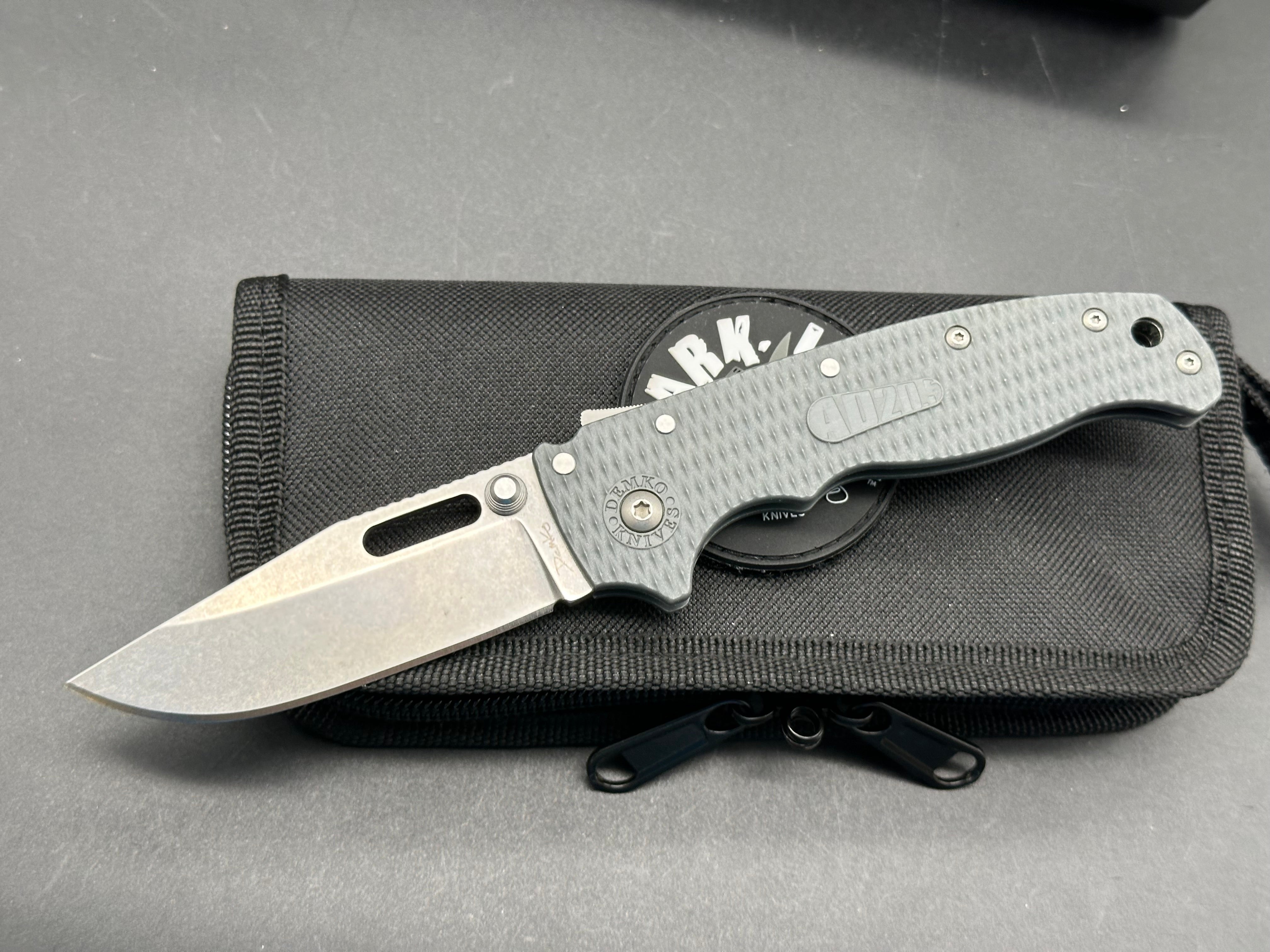 Demko AD20.5 Clip Point Folding Knife with Shark Lock - Gray Grivory Handle & Stonewashed 3.2