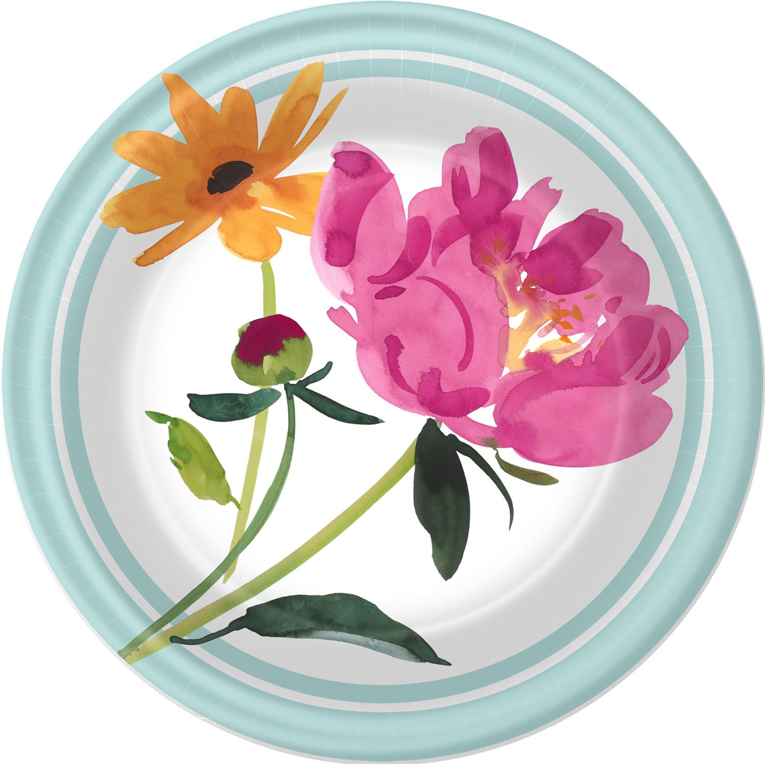 Hallmark 8 Breezy Blooms Dessert Plates - Floral Design Ceramic Plates for Parties, Tea Time & Special Occasions | Elegant Small Plates for Cakes, Cookies & Desserts