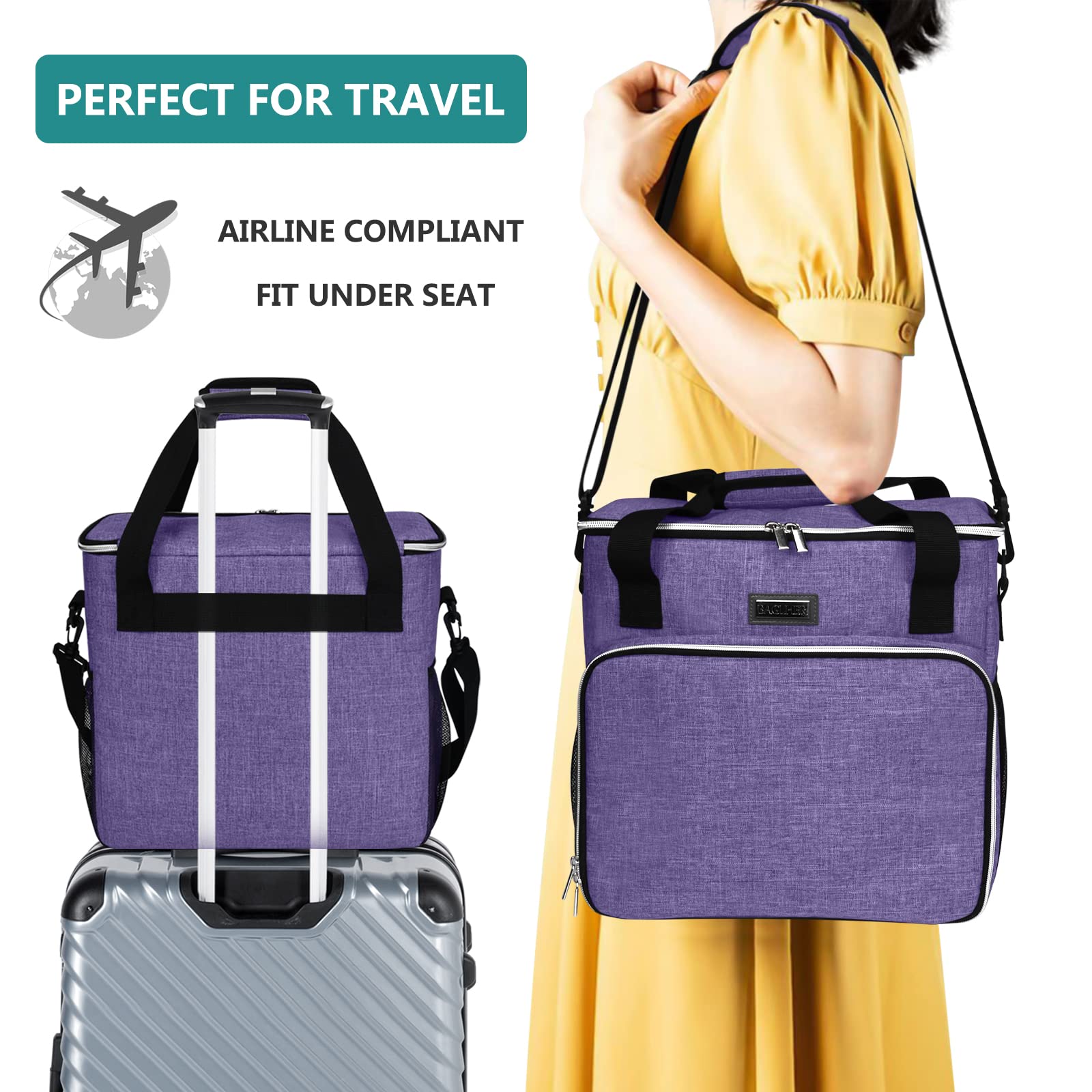 BAGLHER Dog Travel Bag - Durable Pet Carrier with 2 Food Containers & 2 Collapsible Bowls | Essential Travel Accessories for Dogs & Cats | Perfect for Road Trips, Airplane Travel & Outdoor Adventures (Purple)