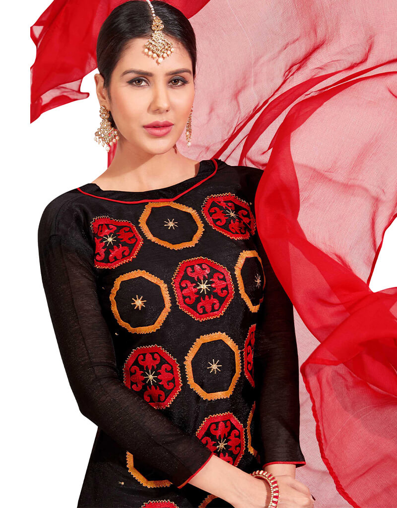Elegant Black Chanderi Chudidar Salwar Suits for Women - Traditional Indian Ethnic Wear for Festivals, Weddings & Special Occasions