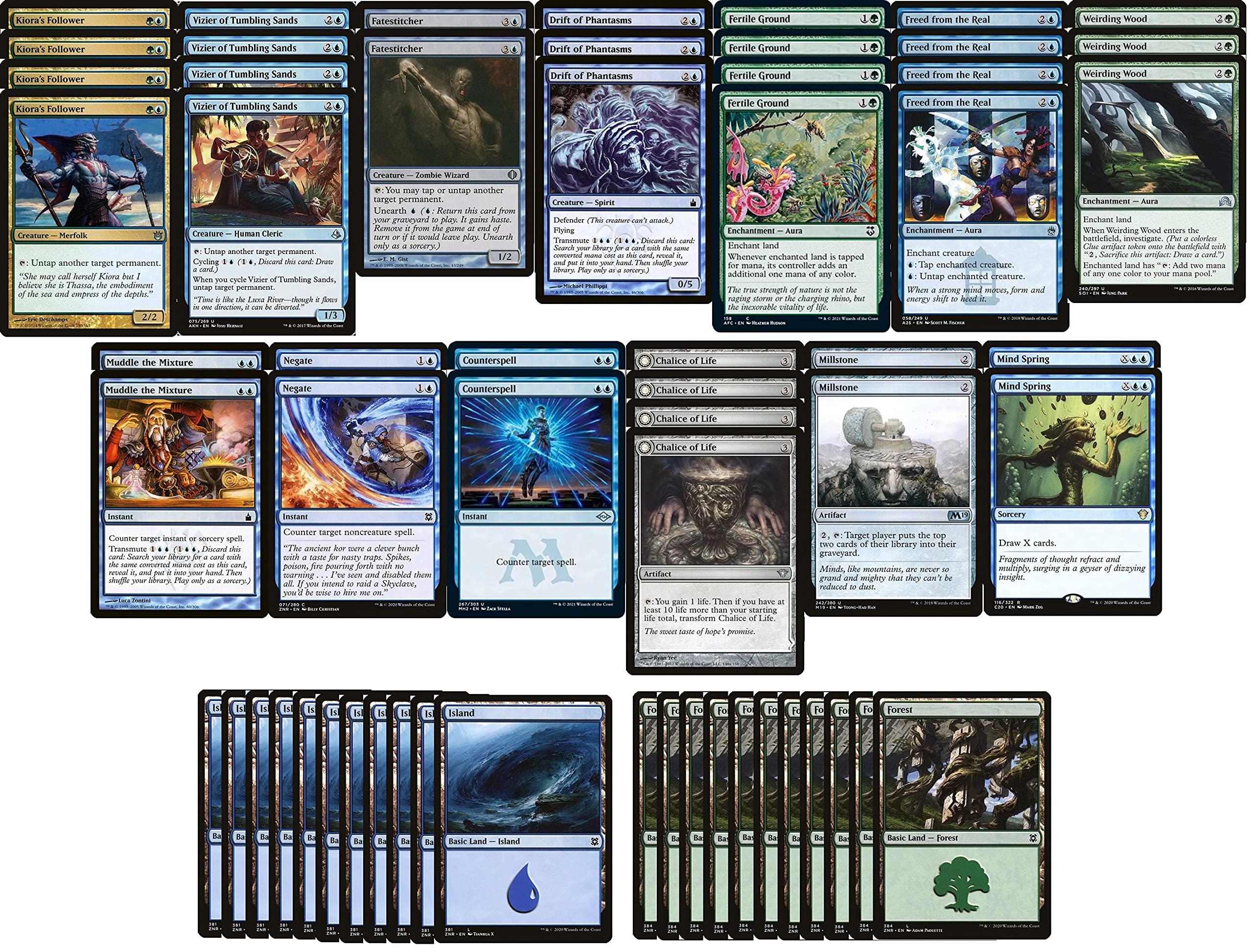 Blue Green Infinite Mana Untap Deck - Modern Legal Custom Built MTG Deck - 60 Card Magic The Gathering Cards for Competitive Play & Commander Format