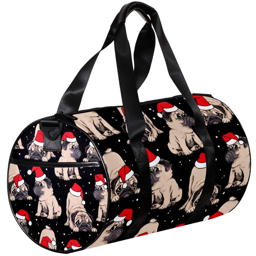Small Travel Duffel Bag for Gym & Sports | Santa Pug Print Canvas Luggage Bag | Perfect for Workouts, Weekend Trips & Carry-On
