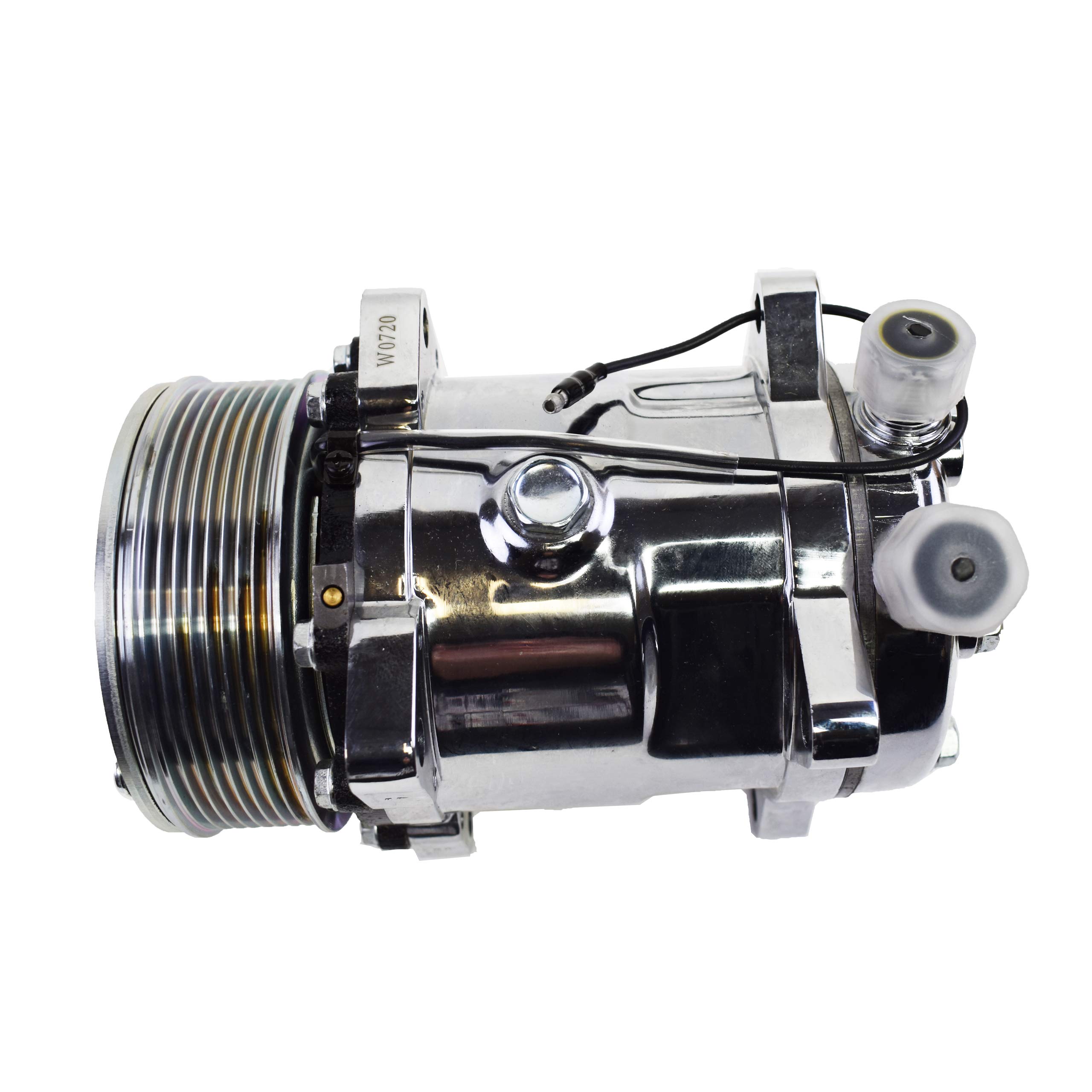 Sanden 508 Style Silver Clutch Serpentine 7 Groove Universal AC Compressor - High Performance Chrome Finish for Car & Truck Air Conditioning Systems - Perfect for Automotive Repair & AC System Upgrades