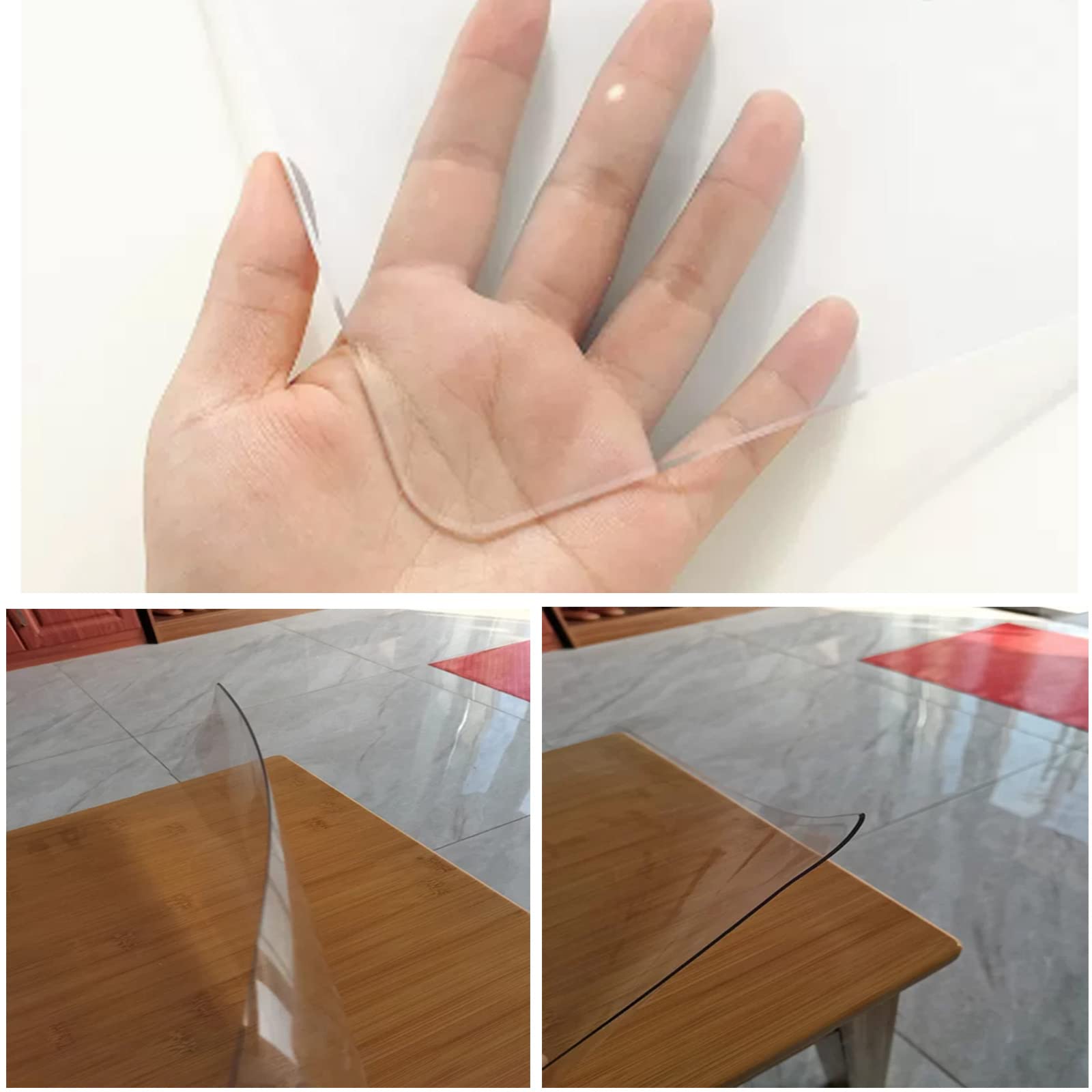 Clear PVC Table Protector - Oil Proof & Heat Resistant Soft Glass Tablecloth Cover for Coffee Table, Office Desk, Dresser (27.6