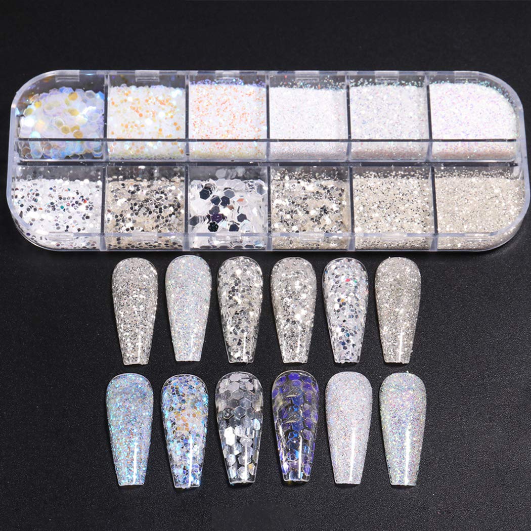 Boxoon Non-Toxic Nail Art Sequin Set - Glitter Manicure Sequins & Nail Foil Stickers for DIY Nail Designs | Perfect for Home Manicures, Parties & Special Occasions