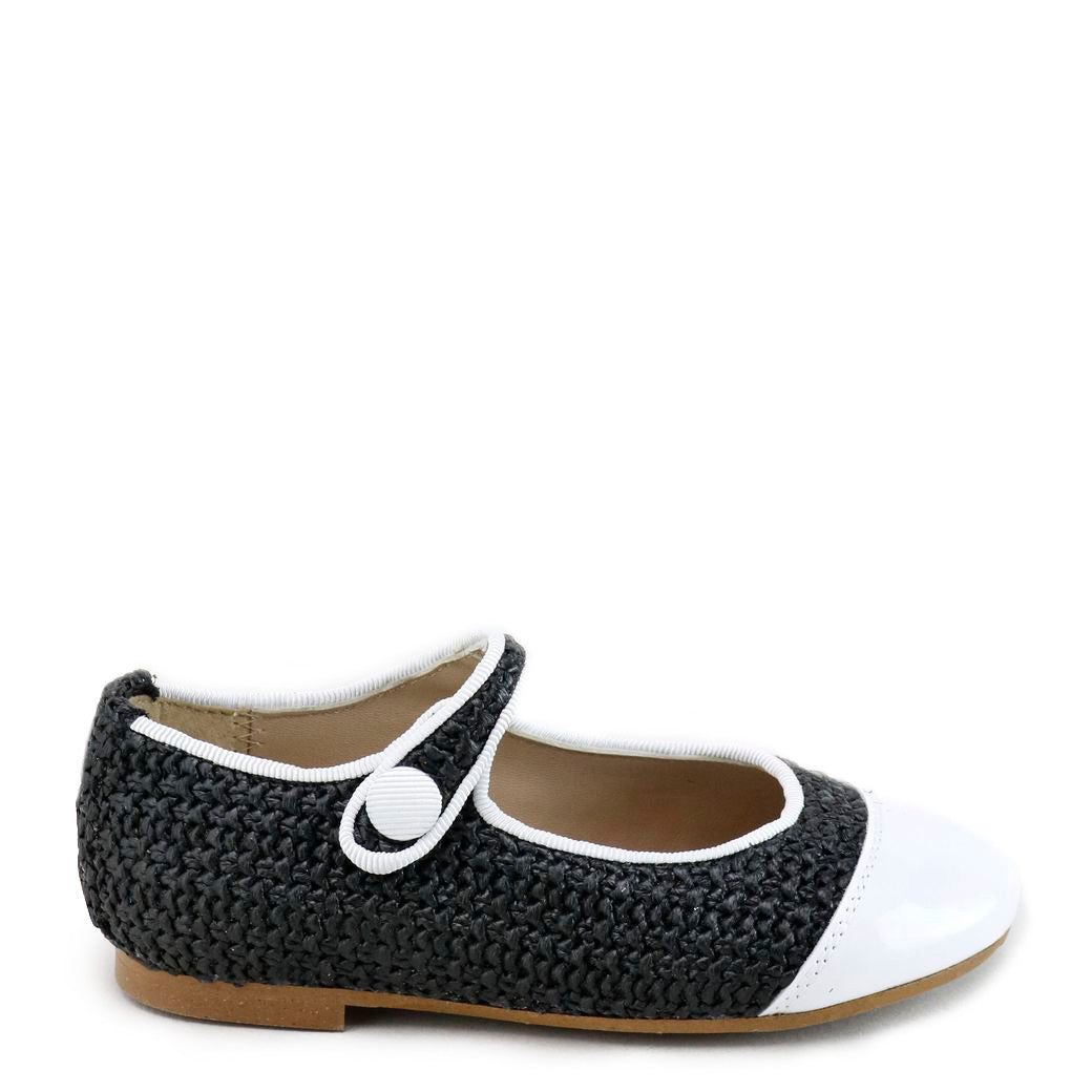 Black & White Crochet Captoe Mary Jane Flats for Women - Elegant Vintage Style Comfortable Shoes for Casual Wear, Office & Special Occasions