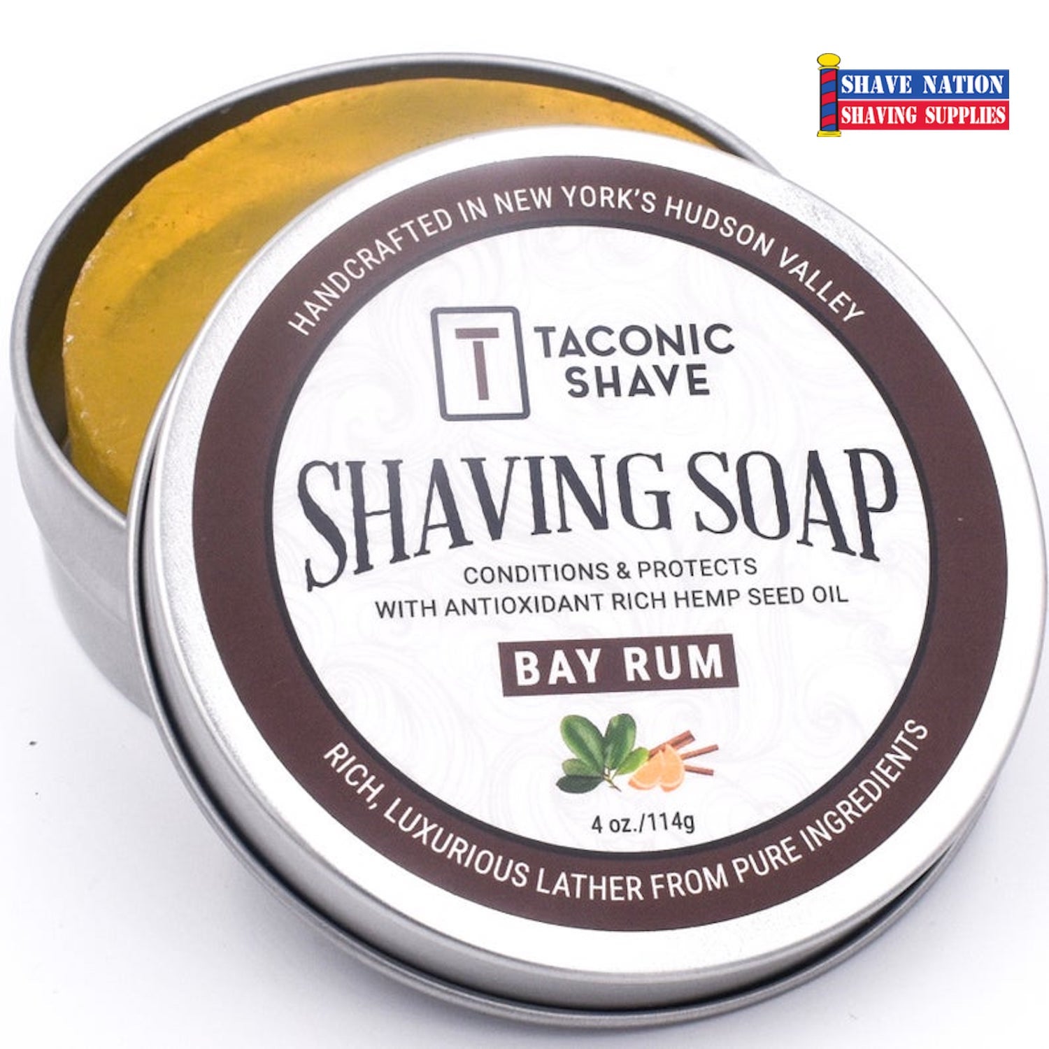Premium Taconic Bay Rum Shaving Soap in Tin - Classic Barbershop Scent for Smooth Shaving - Perfect for Men's Grooming & Wet Shaving Rituals
