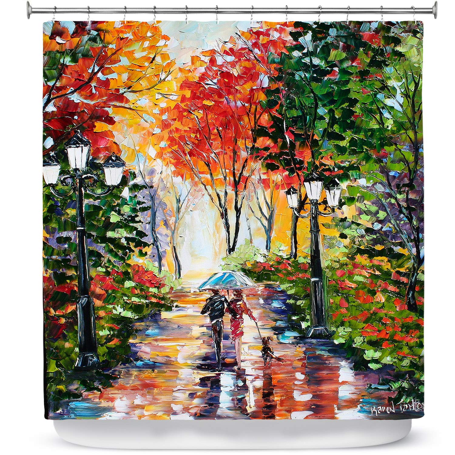 Karen Tarlton Dia Noche Designs Dog Walking Shower Curtain - Waterproof Bathroom Decor for Modern Homes, Perfect Gift for Pet Lovers