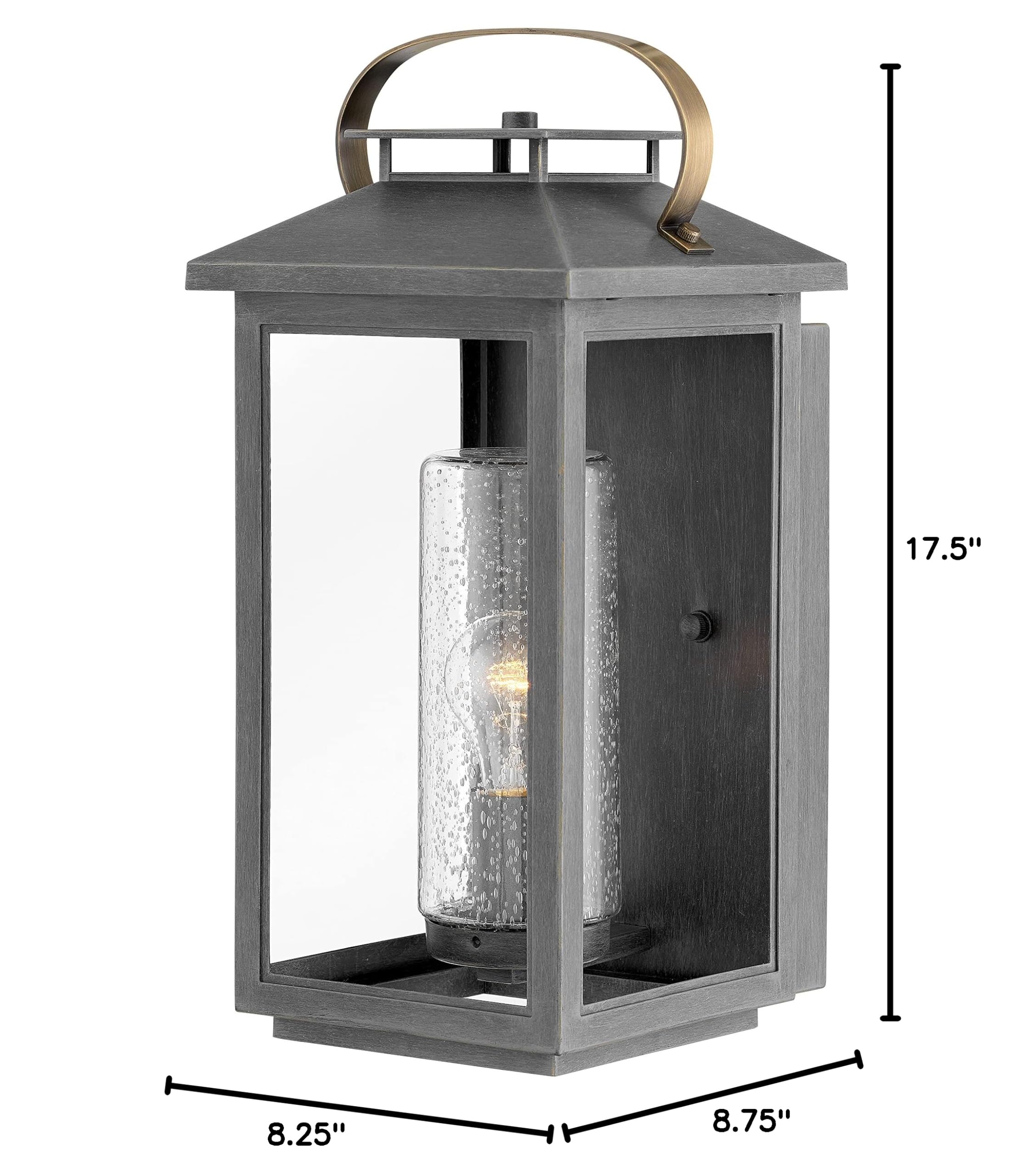 Hinkley Atwater Single Light Medium Wall Mount Outdoor Lantern - Composite Material, Clear Seedy Glass, Anti-Fading - Ash Bronze Finish with Brass Accents | Weatherproof Exterior Lighting for Porch, Patio, Garden & Entryway