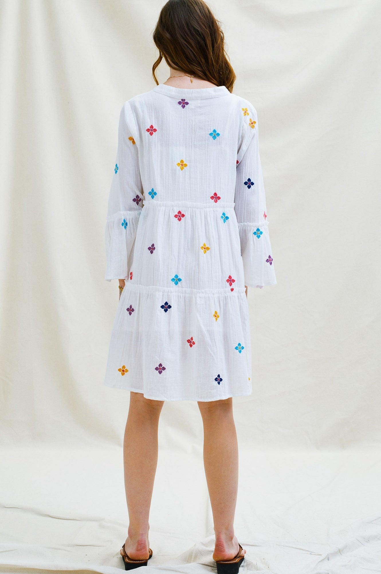 Elegant Cristina Embroidered Kaftan Dress for Women - White & Multicolor Floral Design | Perfect for Beach Cover-Up, Summer Vacation, and Boho Chic Outfits
