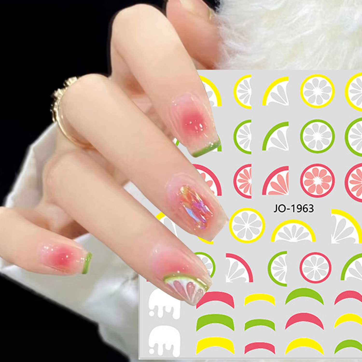 Summer Nail Art Stickers - Cute Fruit Designs (Lemon, Strawberry, Cherry, Watermelon, Avocado) for Women & Girls - DIY Nail Decals & Wraps for Acrylic Nails - Perfect for Parties, Vacations & Everyday Nail Art