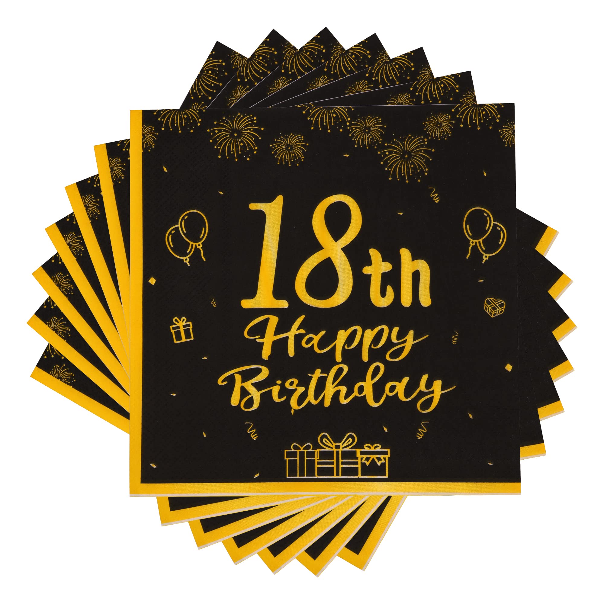 Topways Black Gold 18th Birthday Party Decorations - 40pcs Disposable Paper Napkins for 18th Birthday Party Table Decorations (Girl & Boy) - Perfect for Sweet 16, Graduation & Milestone Celebrations
