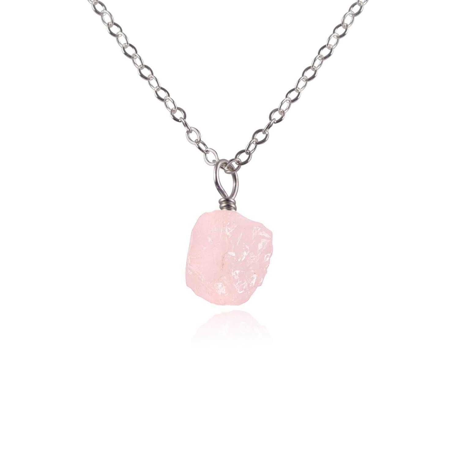 Tiny Raw Rose Quartz Pendant Necklace - Natural Healing Crystal Jewelry for Women - Perfect for Meditation, Yoga & Spiritual Gifts