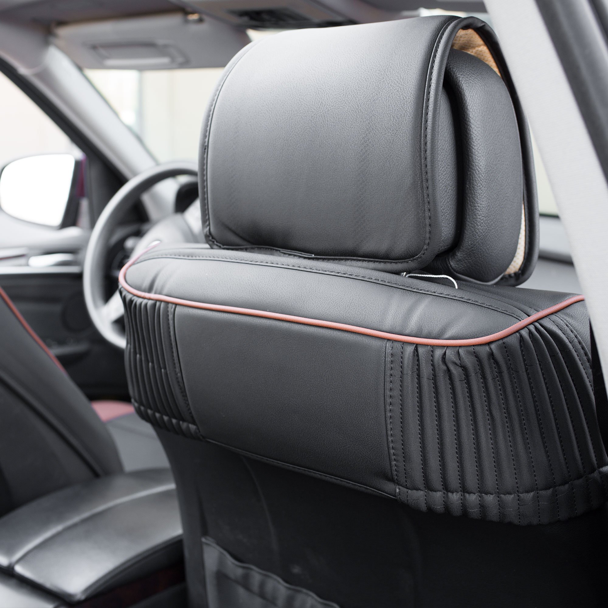 Premium Faux Leather Car Seat Cover for Back Seat - Universal Fit, Split Bench Design, SUV/Sedan/Van Compatible - Brown & Black - Protect & Upgrade Your Car Interior for Daily Commute, Road Trips & Family Travel