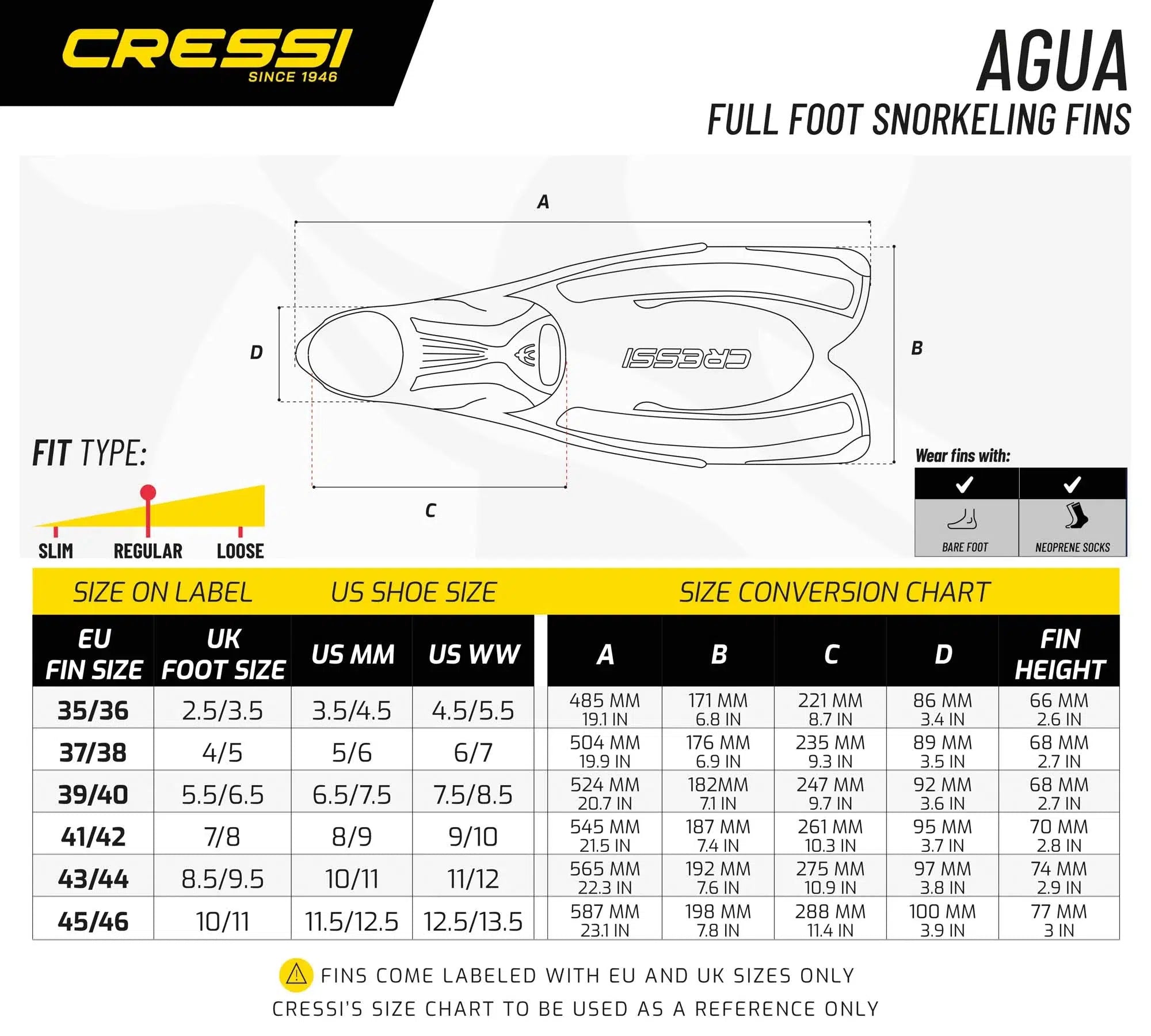Cressi Agua Snorkeling Fins - Lightweight Swim Fins for Scuba Diving, Swimming & Beach Activities - Perfect for Travel & Water Sports