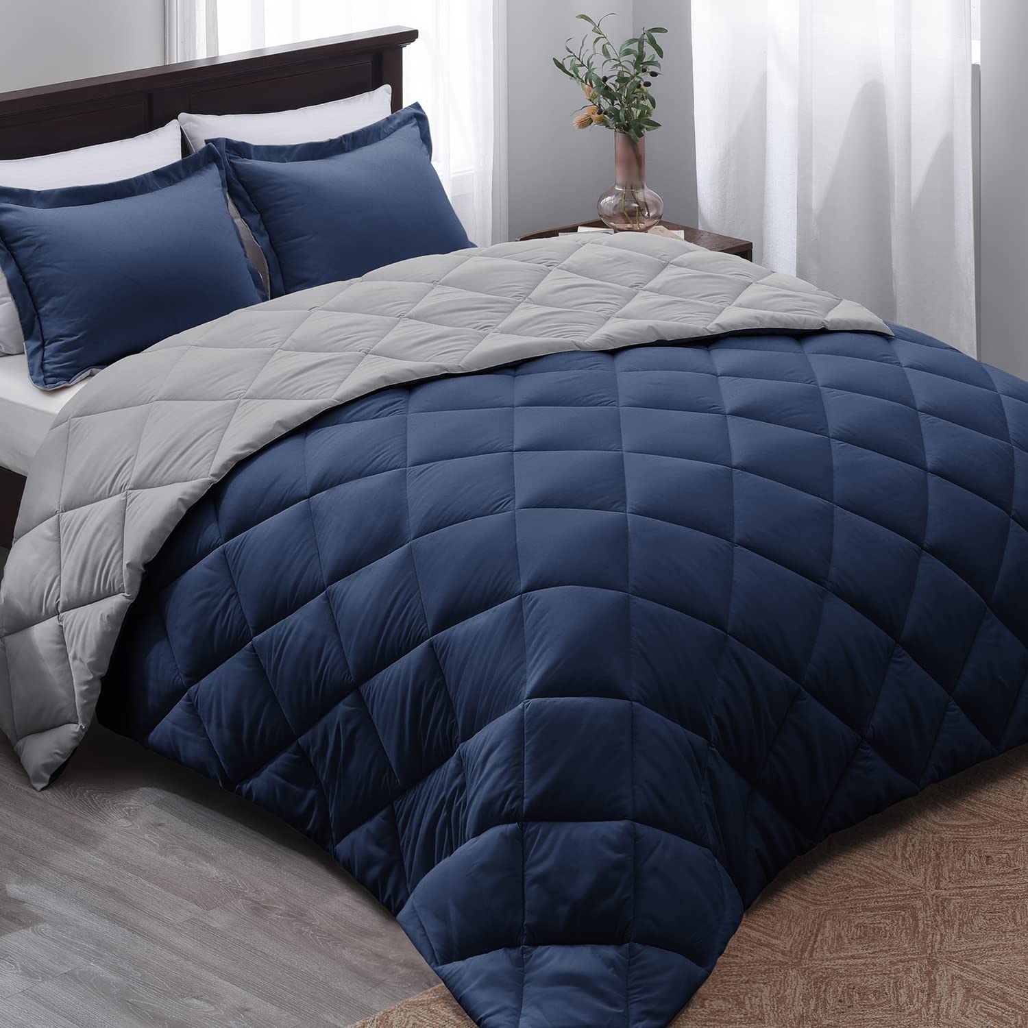 Basic Beyond Twin Size Comforter Set - Reversible Navy & Grey All-Season Bedding for Teens & Adults | Perfect for Dorm Rooms, Guest Beds & Cozy Bedrooms