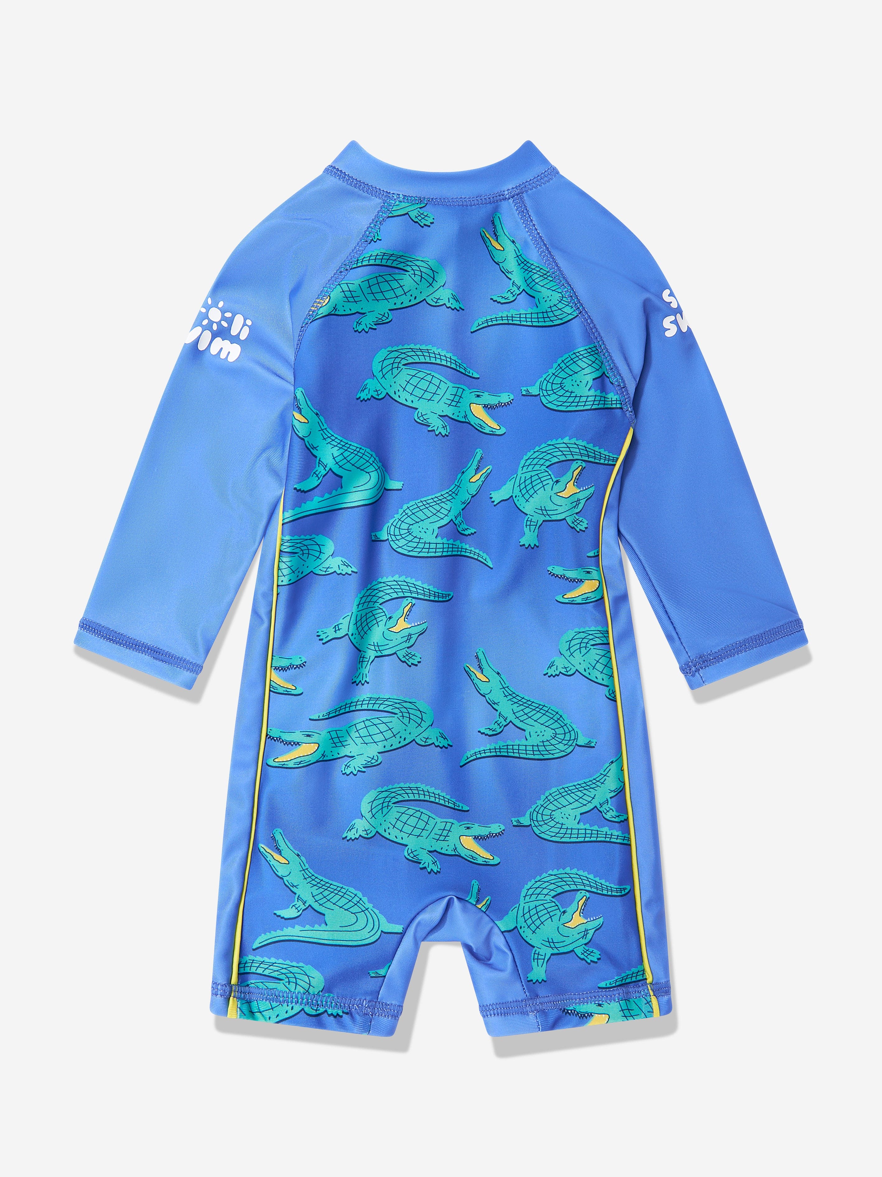 UPF50+ Baby Boys Blue Crocodile Sun Suit - Lightweight Swimwear for Beach, Pool & Outdoor Summer Activities
