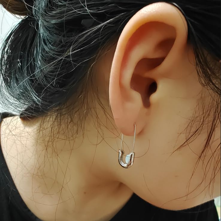Hypoallergenic 14k Gold Plated Safety Pin Dangle Hoop Earrings for Women - Small Paper Clip Style Fashion Jewelry | Perfect for Everyday Wear, Parties & Gift Giving