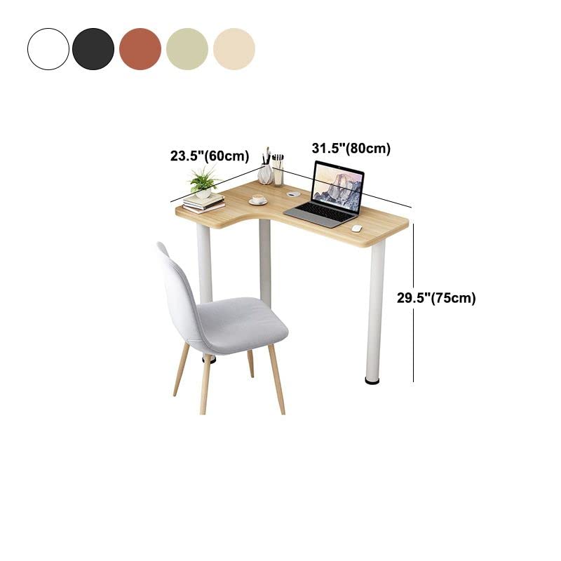 KWOKING 29.5 Inch Small L-Shaped Corner Desk - White Steel Legs Wooden Writing Study Desk with Simple Arc Design, Right-Angle Wall Fit (31.5