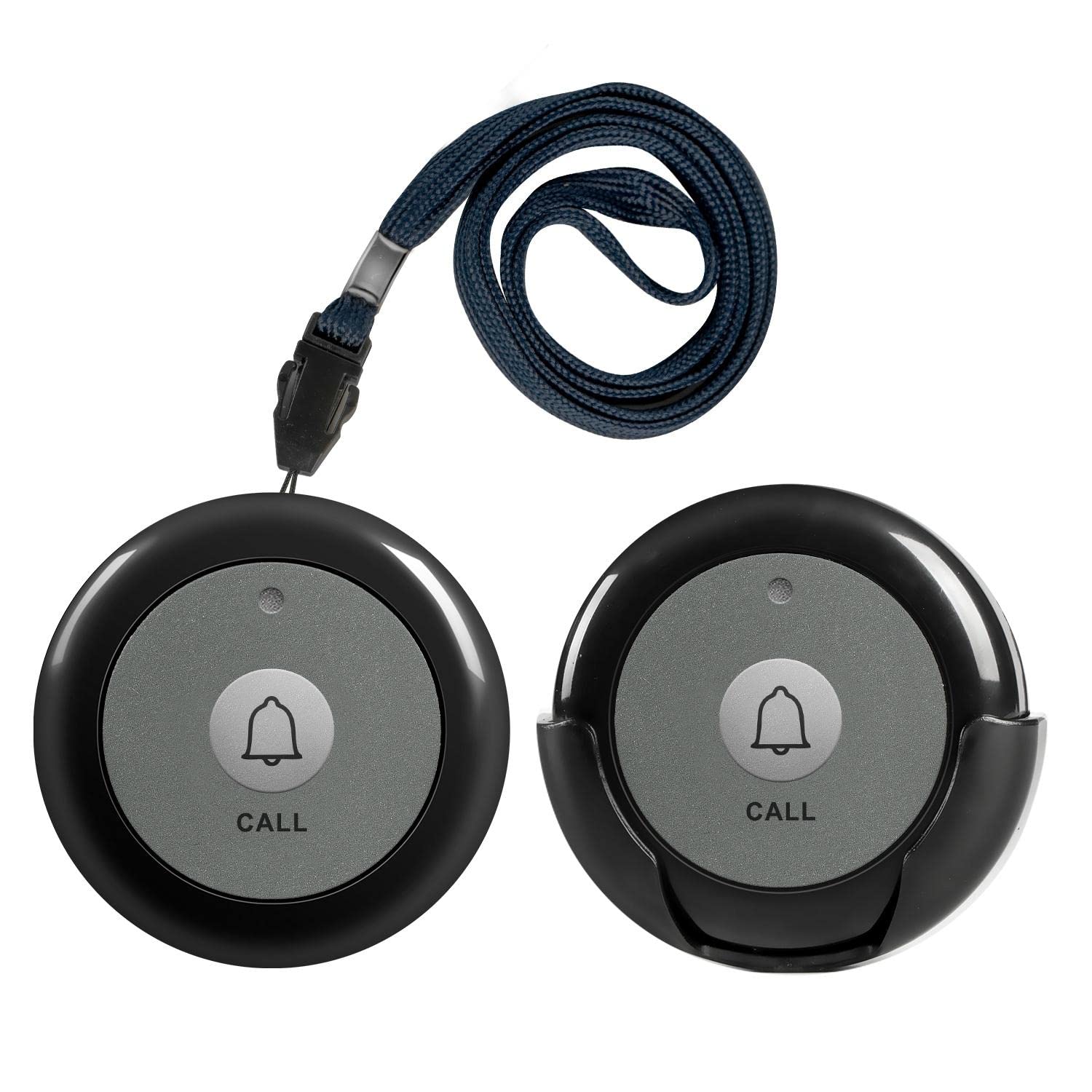 Wireless Call Buttons for Nursing Home & Restaurant - 2 Pack Nurse Call System for Seniors, Patients & Customers - Elderly Care & Customer Service Alert Device (Black) - Ideal for Hospitals, Clinics, Assisted Living & Dining Establishments