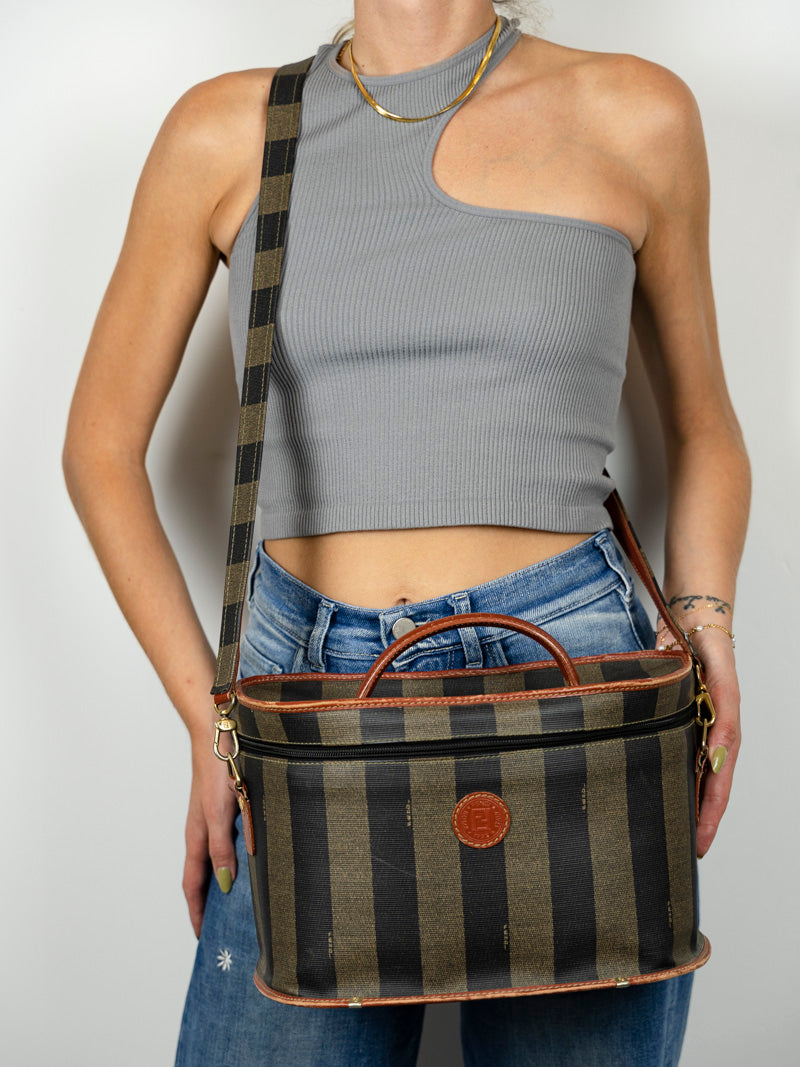 Fendi Striped Fabric Beauty Case - Travel Makeup Bag for Women, Perfect for Cosmetics Storage & On-the-Go Organization