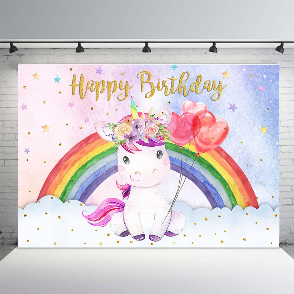 MEHOFOND 7x5ft Unicorn Birthday Backdrop - Rainbow Princess Pony Party Decorations for Girls, Photography Background Banner, Cake Table & Photo Booth Props | Perfect for Birthday Parties, Baby Showers & Themed Events