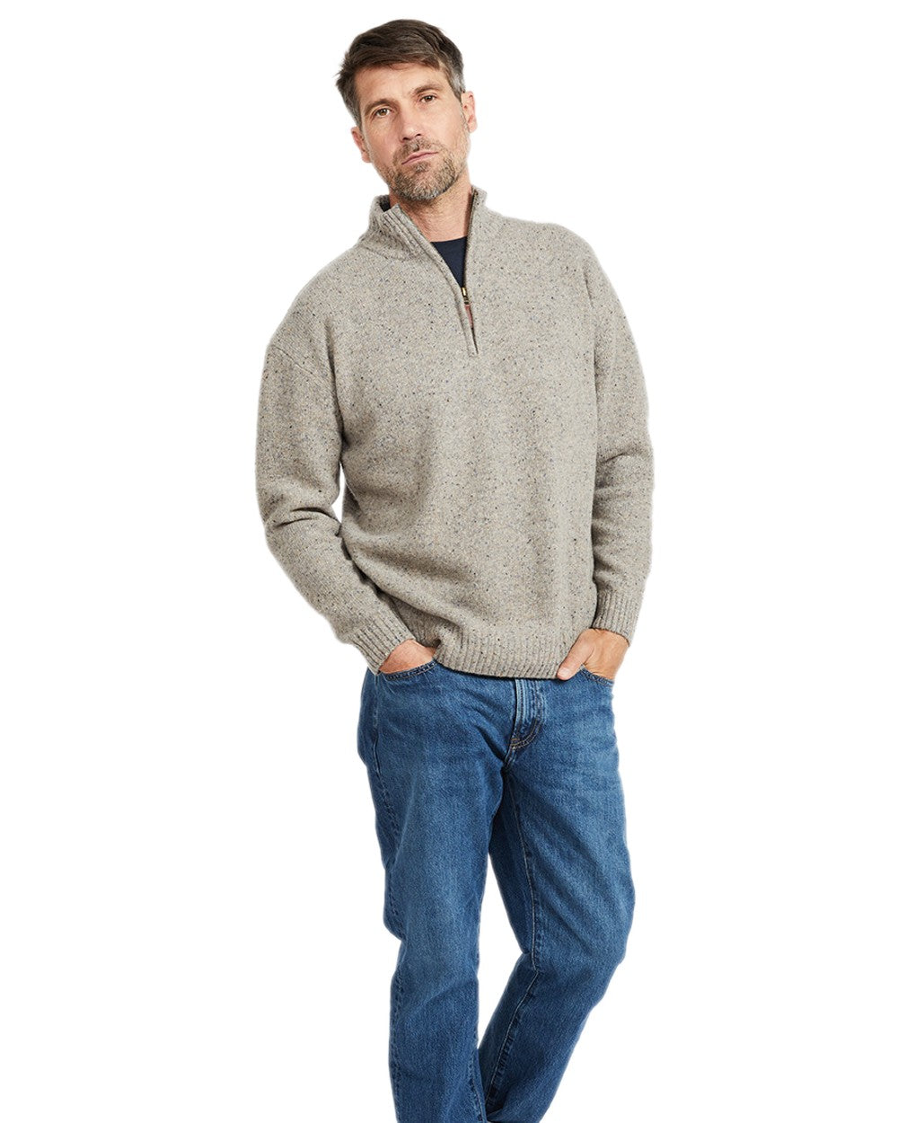 Aran Wool Zip Neck Sweater for Women - Warm Irish Knit Pullover with Front Zipper - Cozy Winter Sweater for Casual Wear & Outdoor Activities