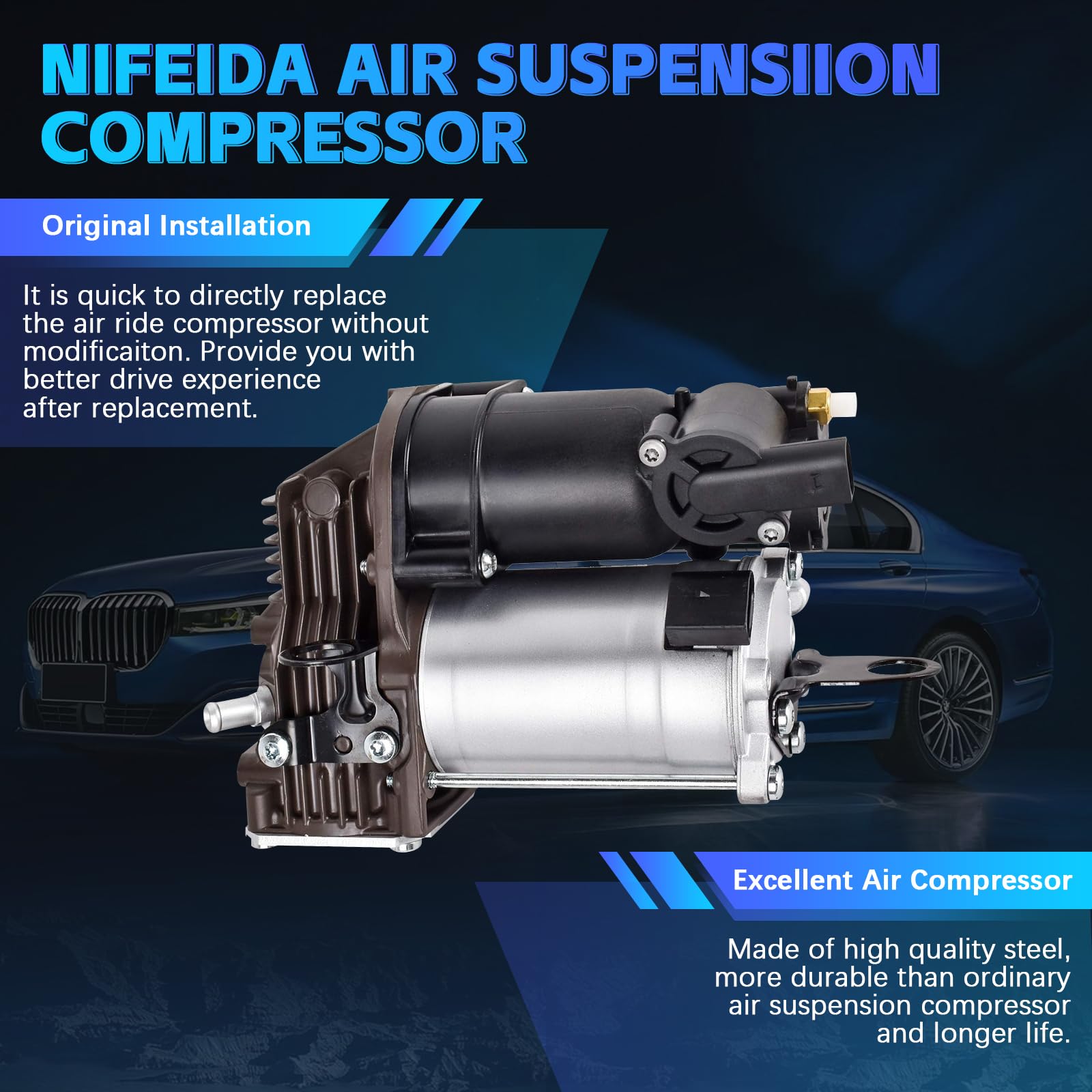 Nifeida 1643201204 Air Suspension Compressor Pump Replacement for 2006-2012 Mercedes Benz W164 X164 GL/ML Class (GL320 GL350 GL450 GL550 ML320 ML350 ML450 ML500 ML550 ML63 AMG) - Compatible with OEM 1643200004 1643200304 - Perfect for Smooth Ride & Off-Road Adventures
