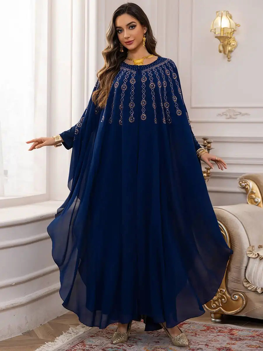 2-Piece Chiffon Caftan Dress Set with Detachable Cloak & Lining - Elegant Boho Maxi Dress for Beach, Pool Party & Summer Vacation #25448