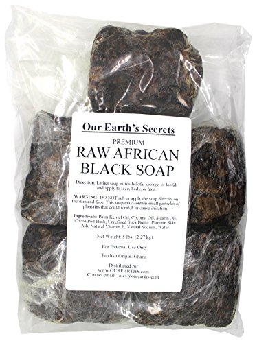 Premium Raw African Black Soap - 5 Lbs Natural Organic Skincare for Acne, Eczema & Dark Spots | Our Earth's Secrets | Perfect for Sensitive Skin & Daily Body Cleansing