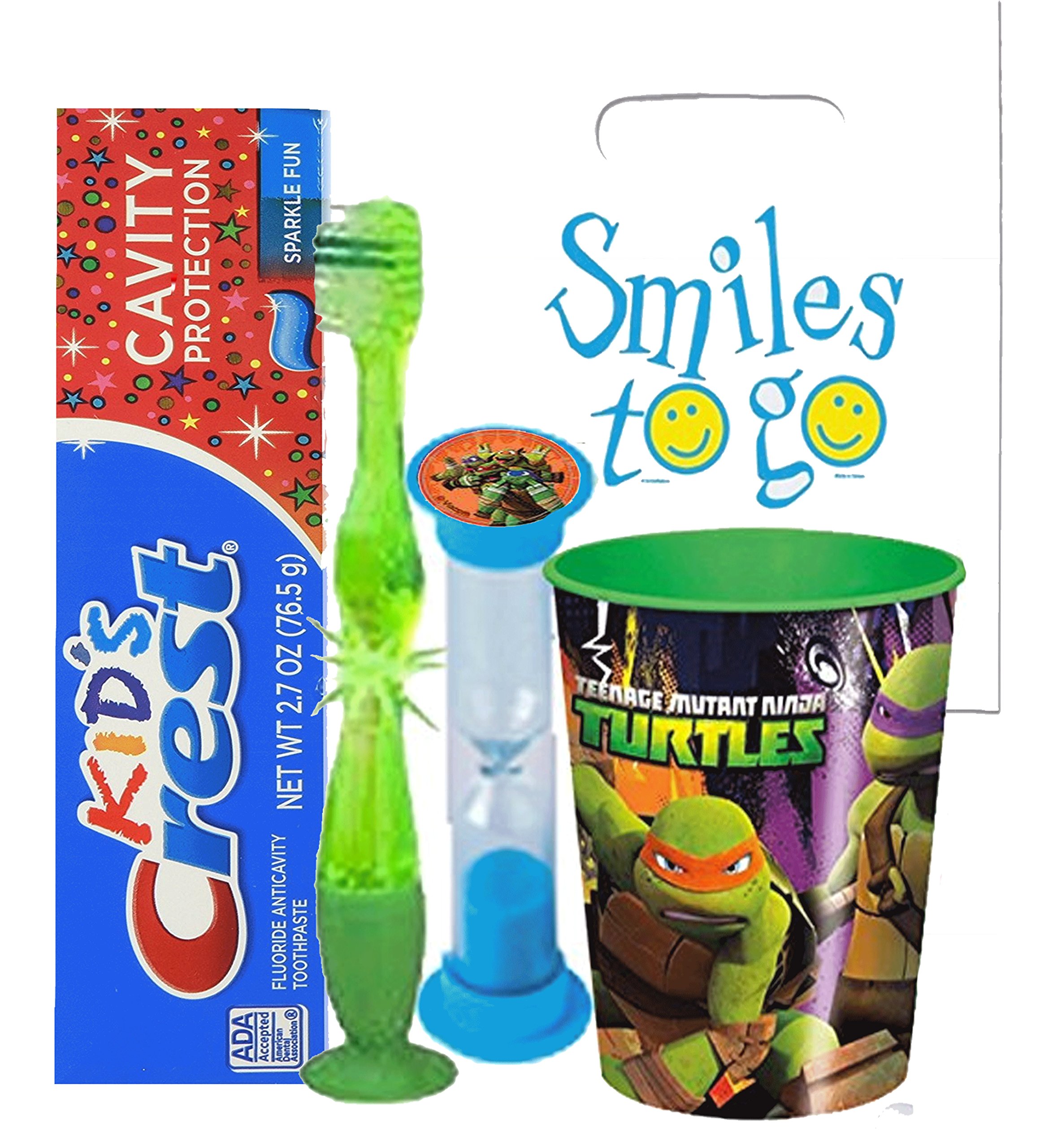 Ninja Turtles 4-Piece Oral Care Kit with LED Toothbrush, Toothpaste, Timer & Rinse Cup | Kids Dental Hygiene Gift Set with Tooth Saver Necklace | Perfect for Birthday Gifts & Children's Dental Health Routines