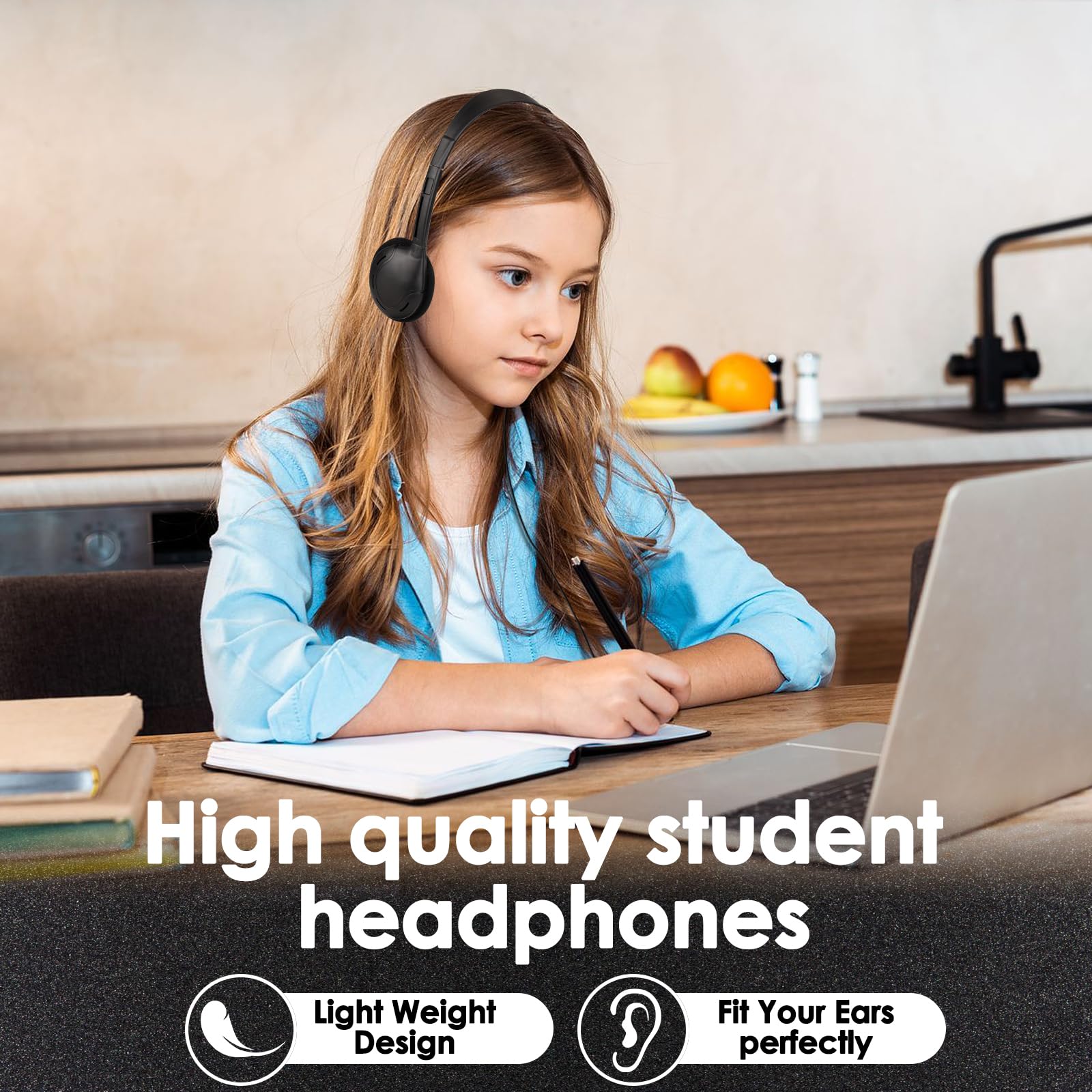 **20 Pack Bulk Kids Headphones for Classroom - 3.5mm Jack Wired Headphones for School Students, Children & Teens - Boys & Girls (Black) - Perfect for Online Learning, Study & Classroom Activities**