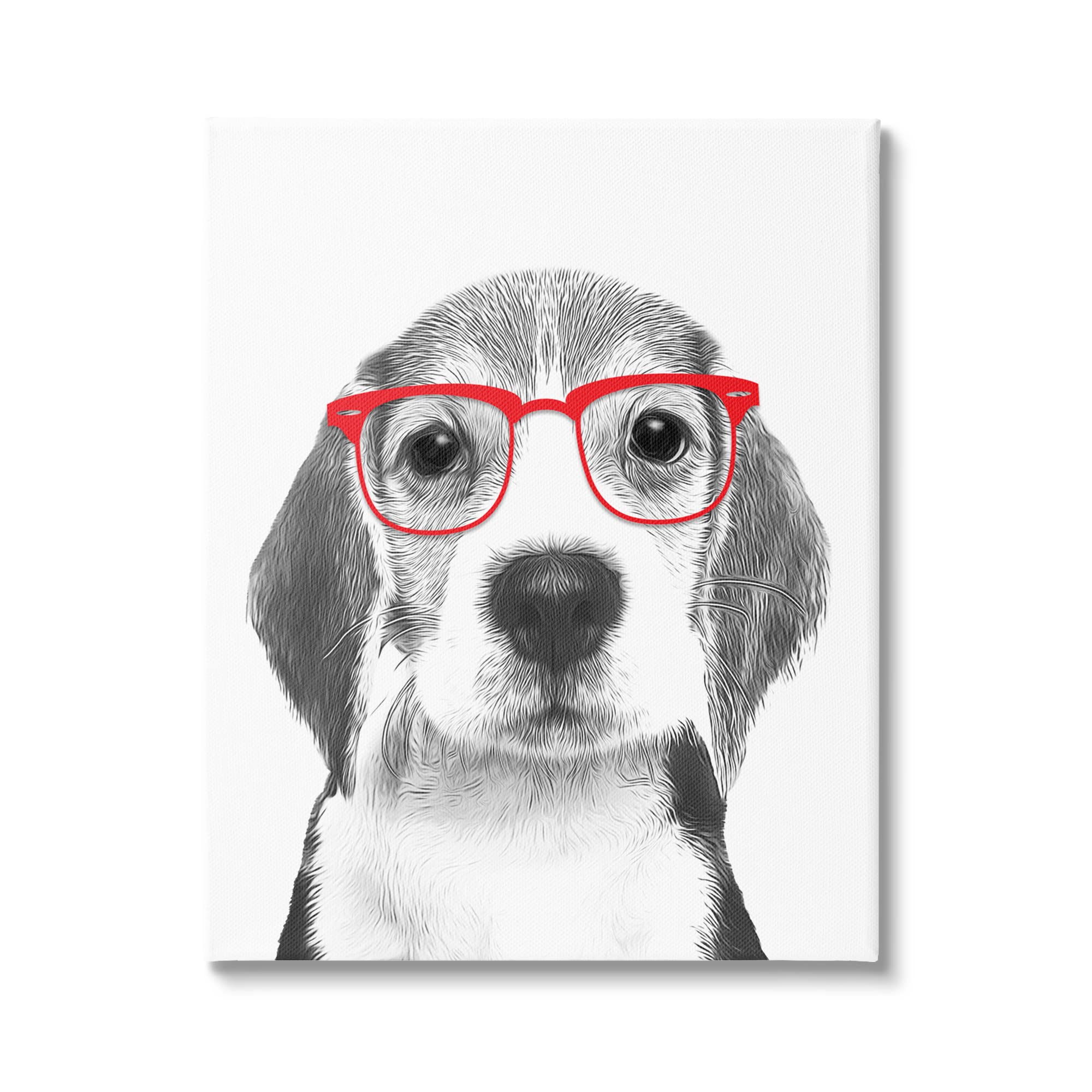 Stupell Industries Adorable Monochrome Beagle Puppy with Red Glasses Wall Art - Modern Dog Illustration by Annalisa Latella - Perfect for Living Room, Nursery & Pet Lover Gifts