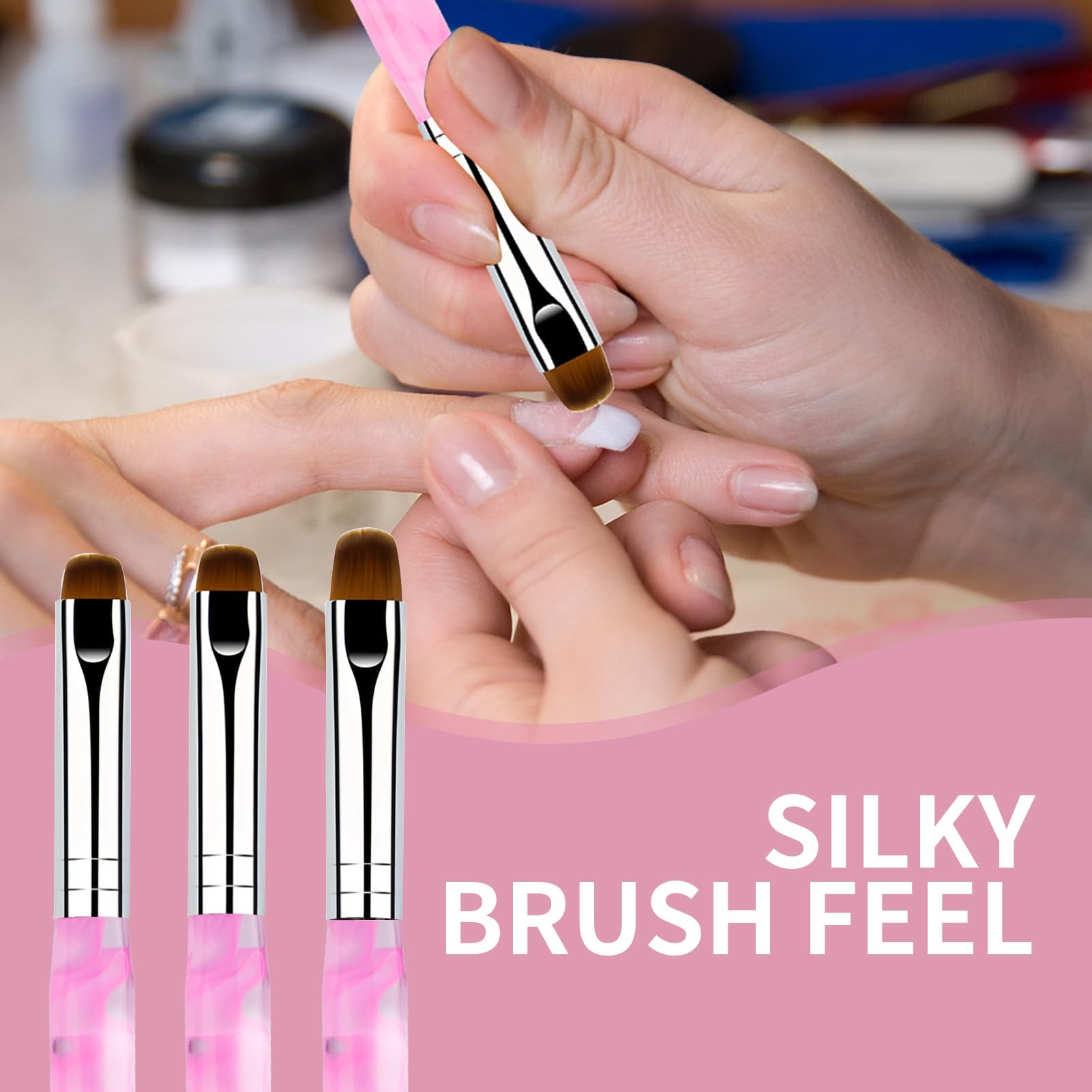 Esclane 2-Way French Manicure Brush with Dotting Tool - Professional Nail Art Design & Cuticle Clean Up Kit - Perfect for French Tips & Detailed Nail Designs (Pink, #14) - Ideal for Salon Professionals & DIY Home Manicures