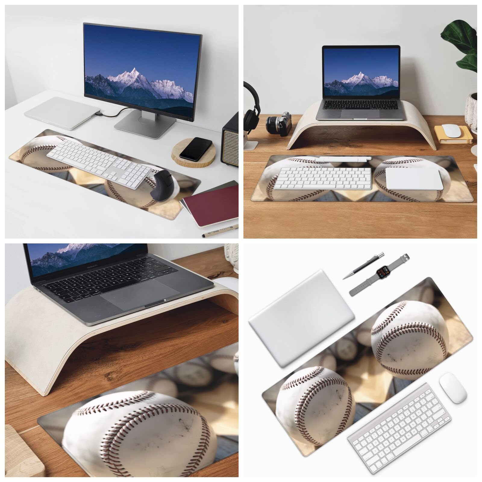 Cool Grey Baseball Print Mouse Pad - 11.8x31.5 Inches - Strong Adhesion, Durable & Non-Slip Surface - Perfect for Office Work, Gaming & Computer Use