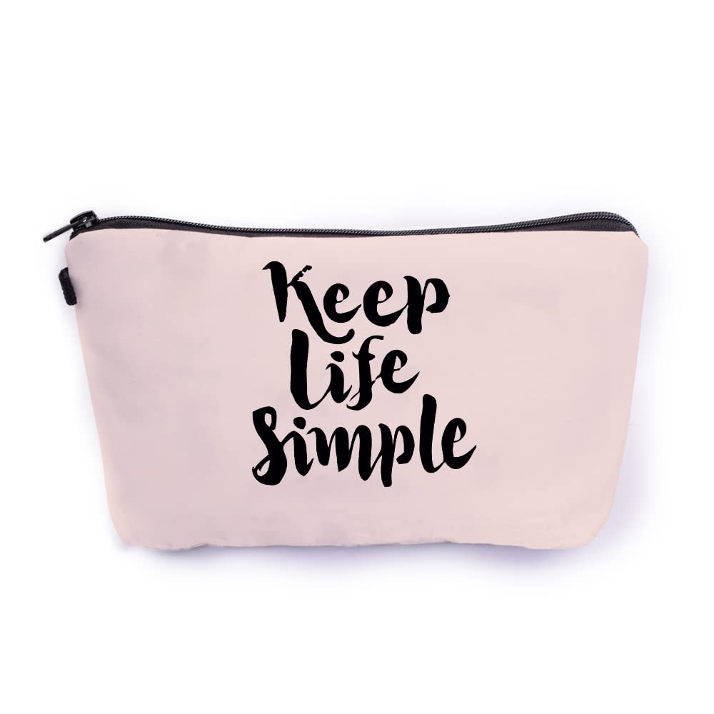 Crazyify Keep Life Simple Makeup Bag for Women - Waterproof Canvas Cosmetic Pouch with Zipper, Travel Toiletry Organizer | Perfect for Travel, Gym & Daily Storage