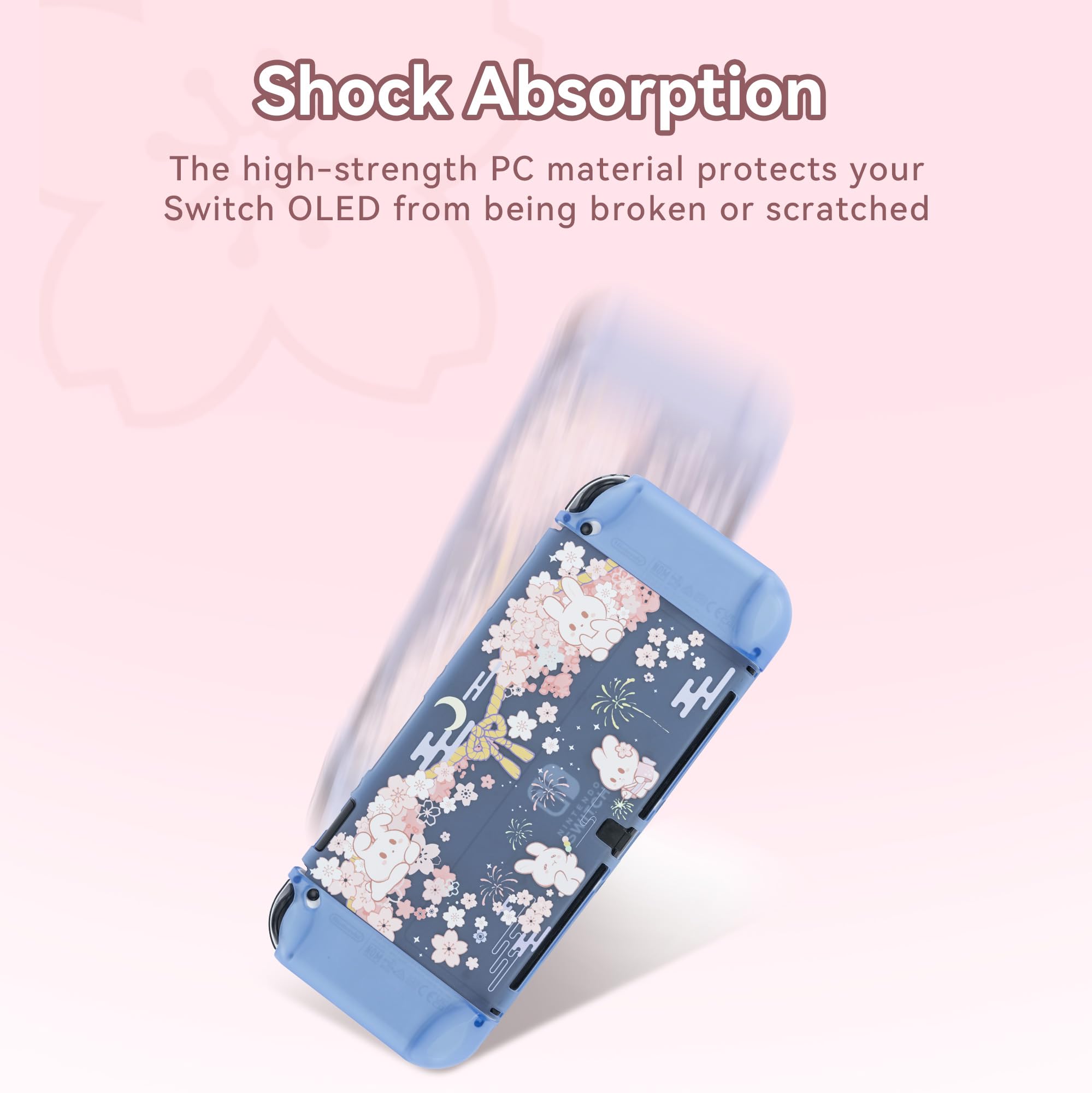 GeekShare Slim Hard Shell Protective Case for Nintendo Switch OLED - Cute Rabbit Design, Compatible with Switch OLED & Joy-Con (Hanabi Bunny) - Perfect for Travel, Gaming, and Storage Protection