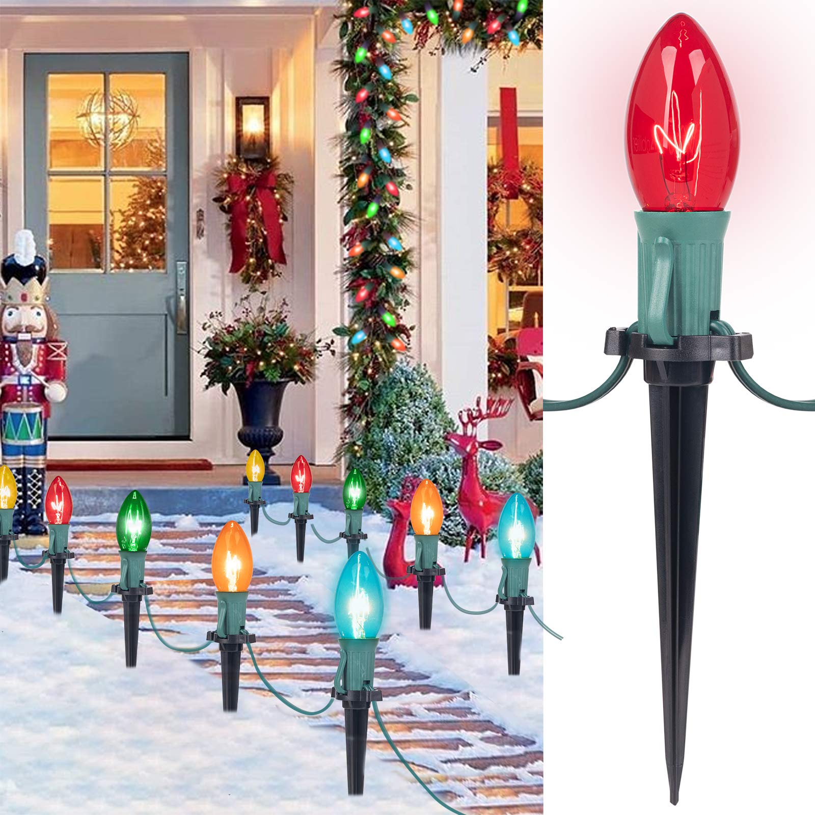 C9 Christmas String Lights Outdoor - 25.7 Feet 20 Bulbs Waterproof LED Pathway Lights for Indoor/Outdoor Holiday Decorations (Multicolored) | Perfect for Xmas Party, Wedding, Commercial Decor, Garden & Patio Lighting