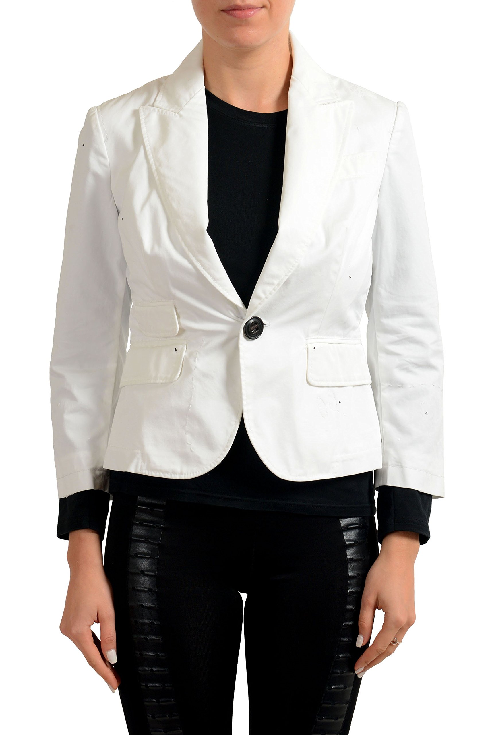 Dsquared2 Distressed White One Button Women's Blazer Jacket - Slim Fit Office Wear & Casual Outfits for Women