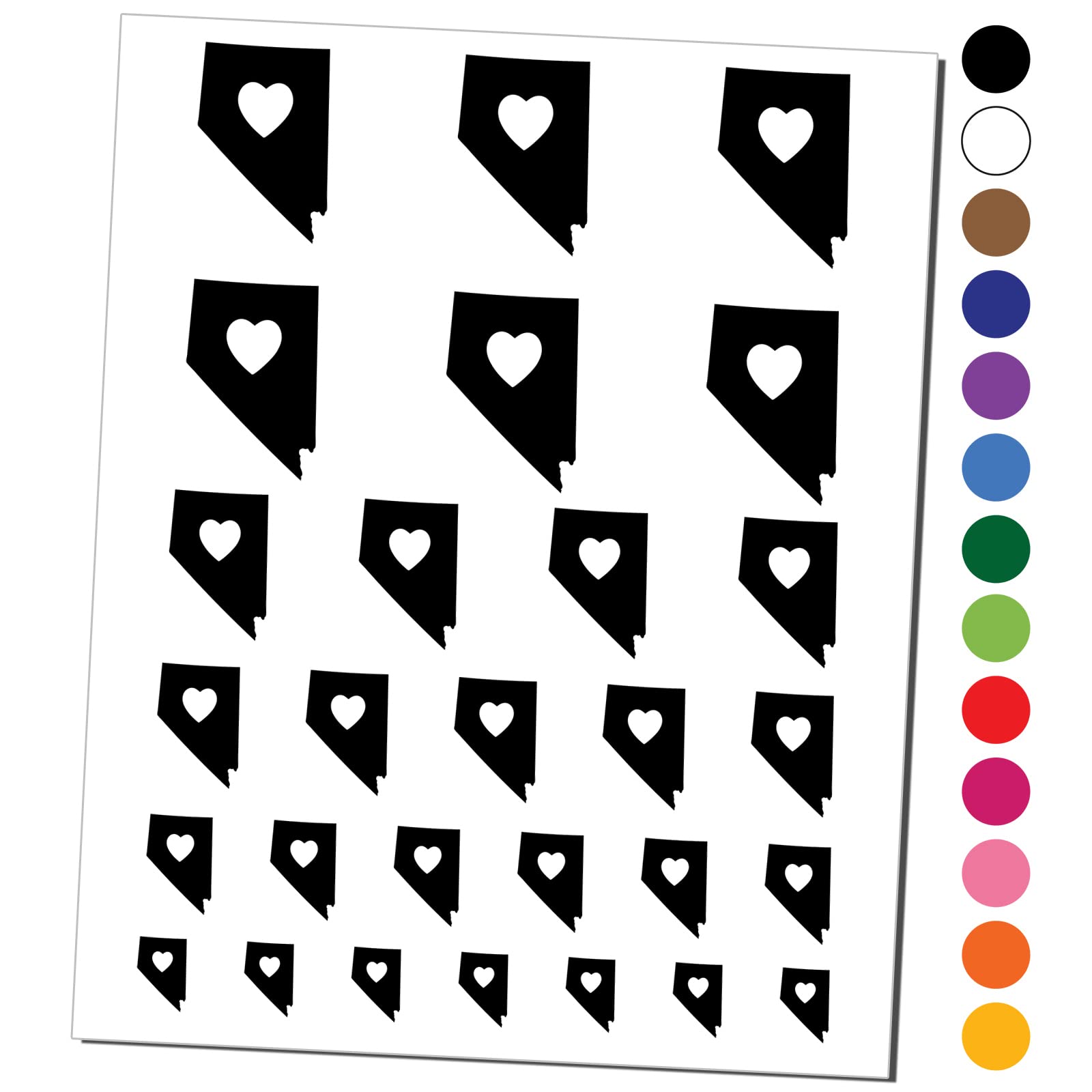Nevada State Heart Temporary Tattoo - Waterproof Fake Body Art Set (Black, 1 Sheet) | Perfect for Parties, Festivals & Patriotic Events